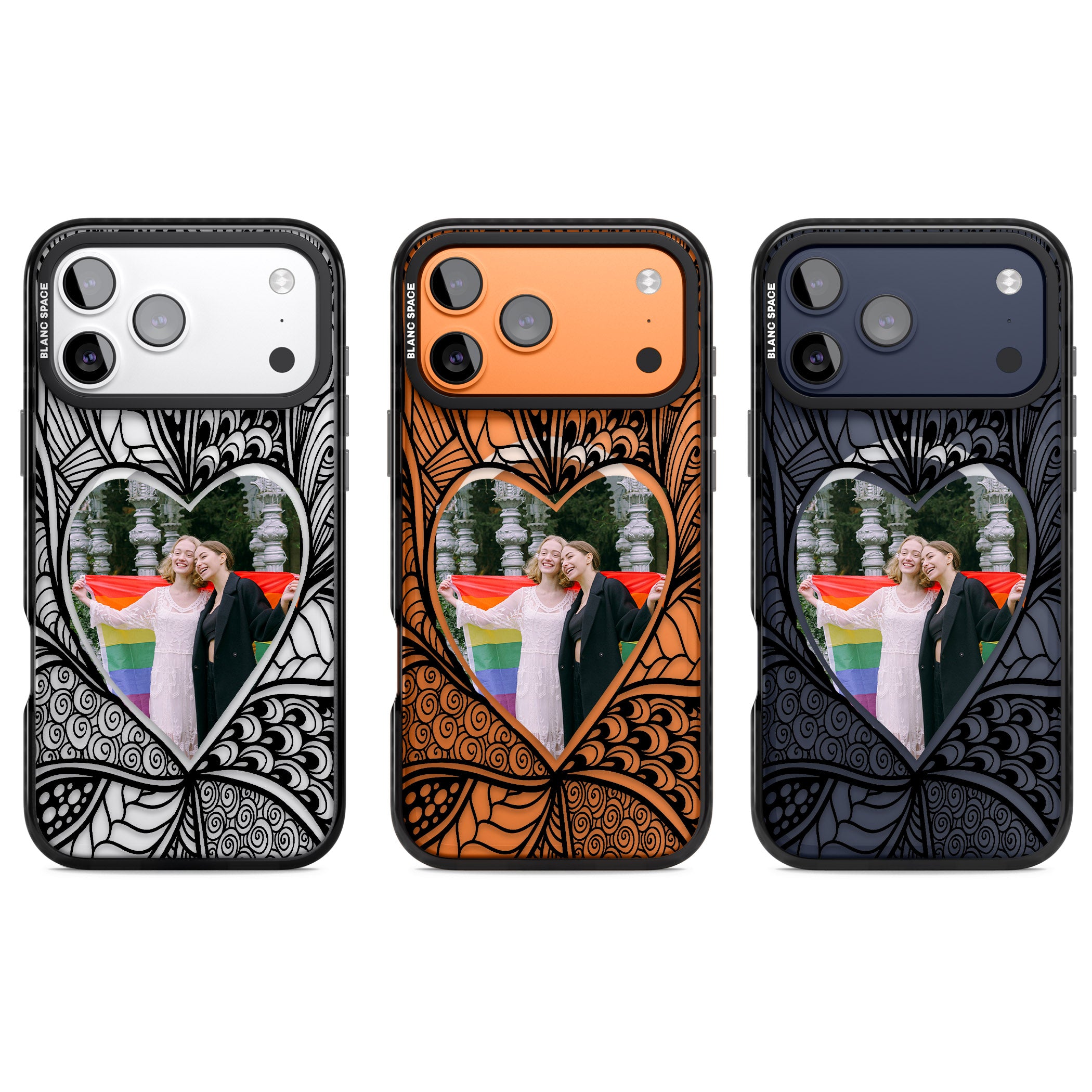 Personalised Henna Heart Photo Case iPhone 17 Pro Impact Pro Black Phone Case APT Impact Protection