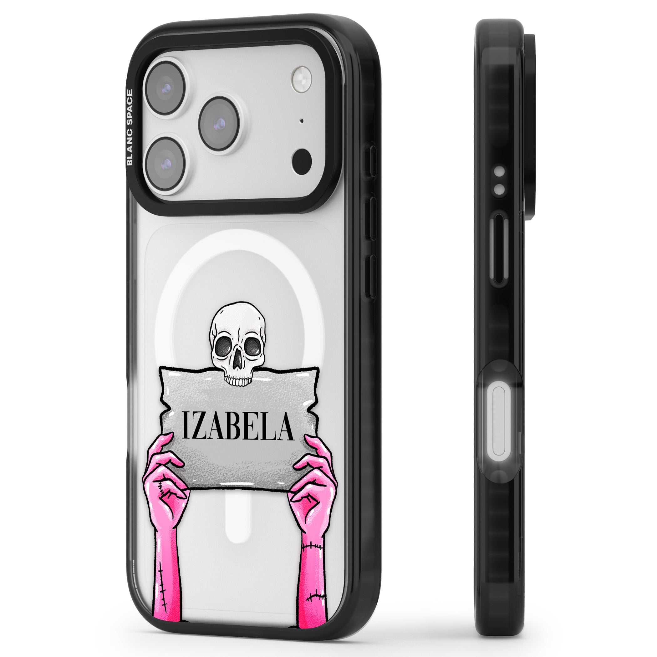 Personalised Grave Plaque iPhone 17 Pro Impact Pro Black Phone Case Side Profile