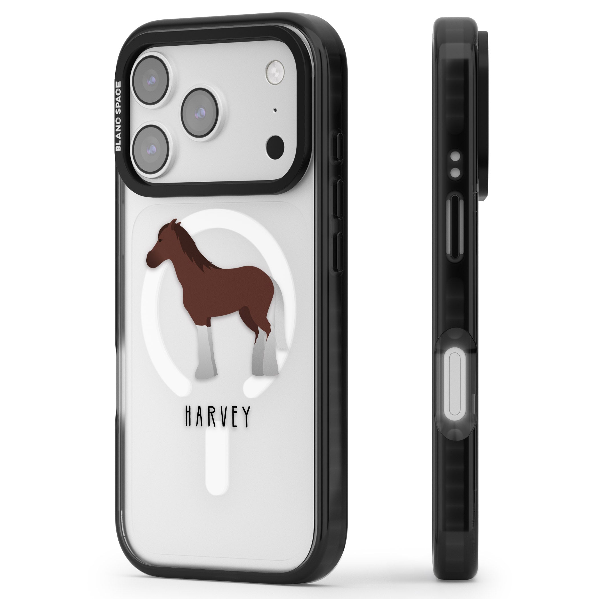Personalised Brown Horse iPhone 17 Pro Impact Pro Black Phone Case Side Profile