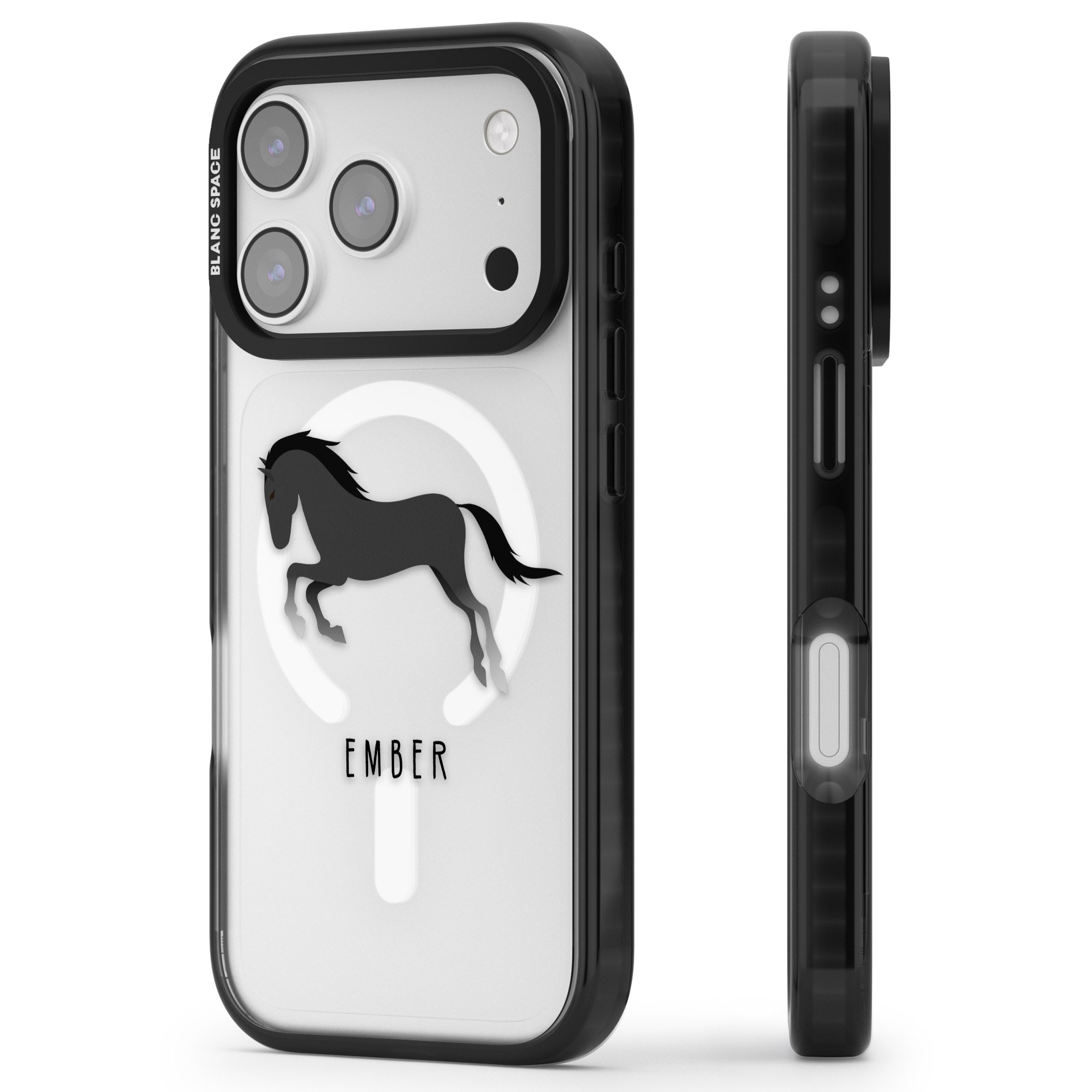Personalised Black Horse iPhone 17 Pro Impact Pro Black Phone Case Side Profile