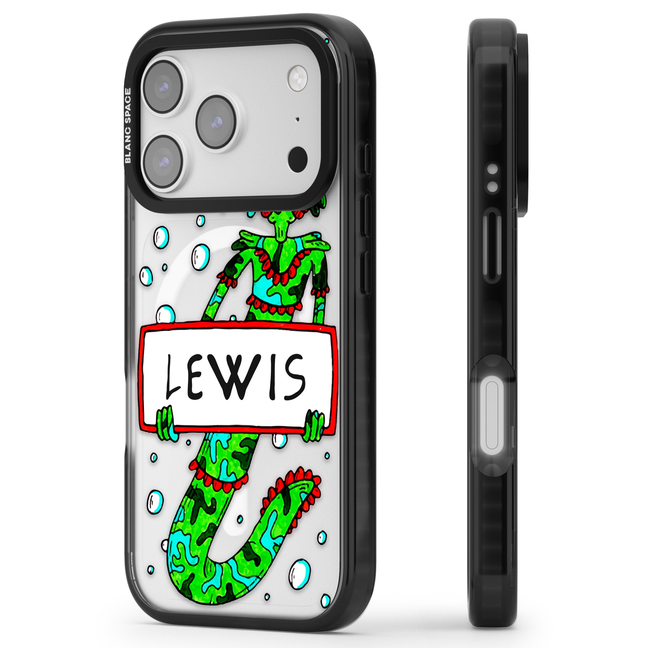 Personalised Fish Boy iPhone 17 Pro Impact Pro Black Phone Case Side Profile