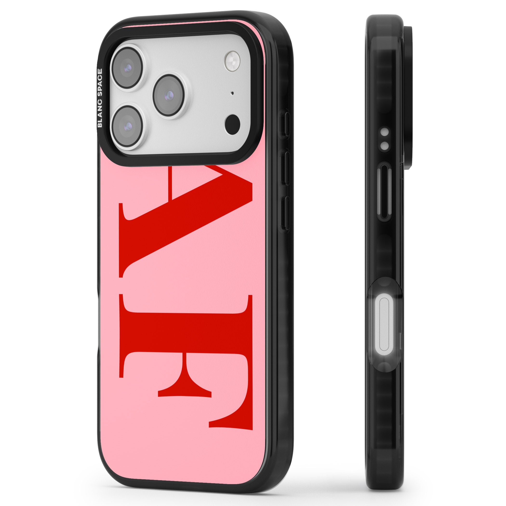 Personalised Red & Pink Letters iPhone 17 Pro Impact Pro Black Phone Case Side Profile