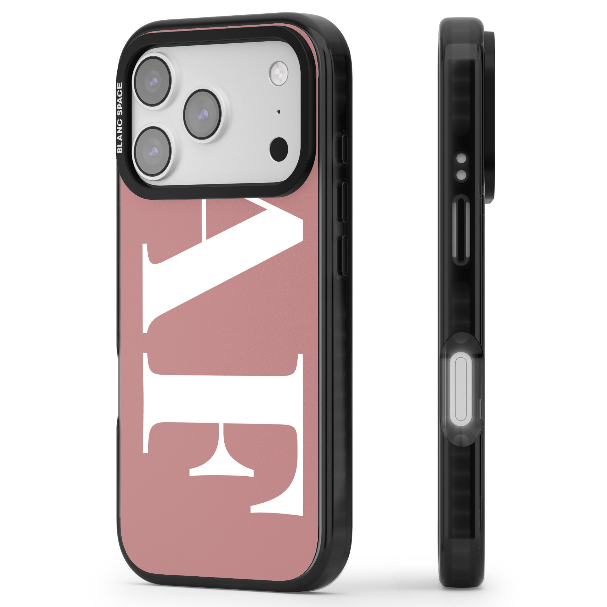 Personalised White & Rose Letters iPhone 17 Pro Impact Pro Black Phone Case Side Profile