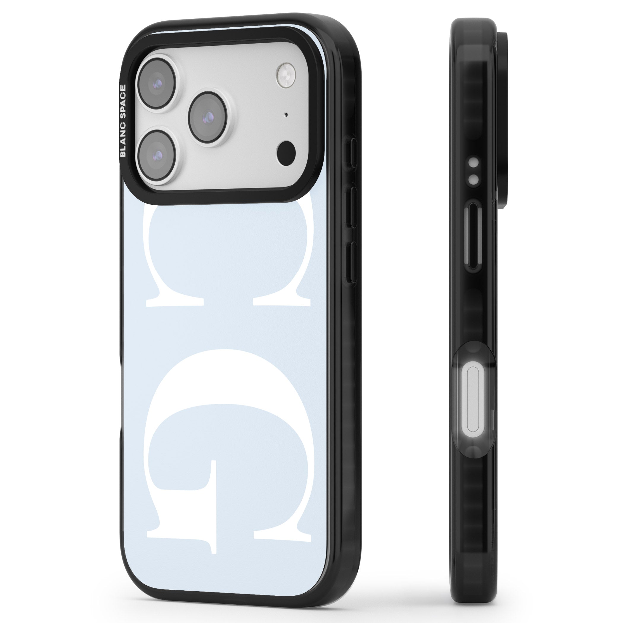 Personalised White & Blue Green Letters iPhone 17 Pro Max Impact Pro Black Phone Case Side Profile