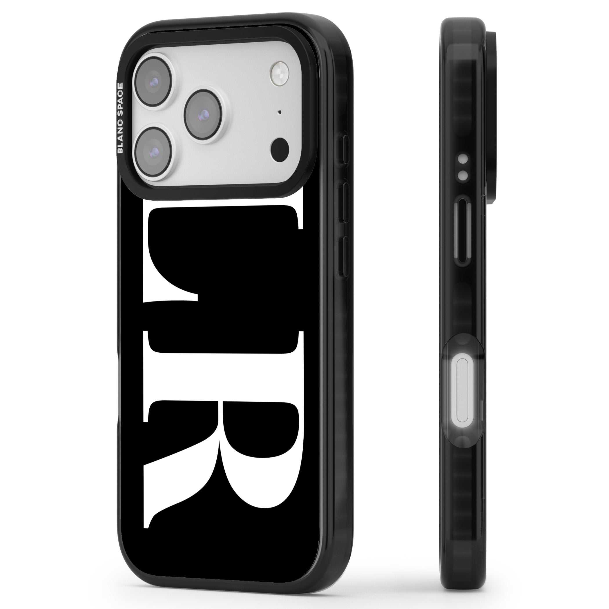 Personalised White & Black Letters iPhone 17 Pro Max Impact Pro Black Phone Case Side Profile