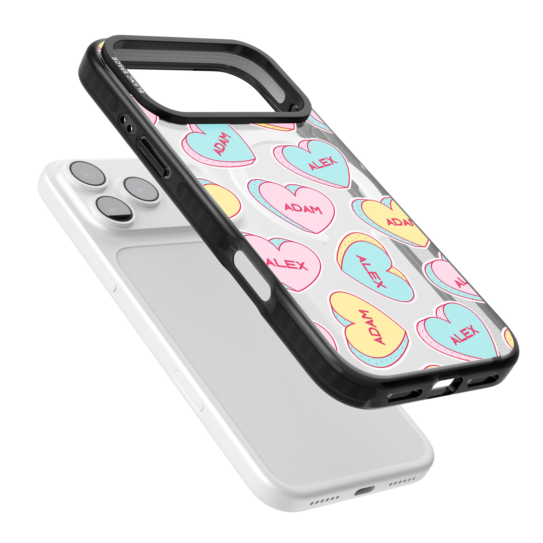 Personalised Love Hearts iPhone 17 Pro Max Impact Pro Black Phone Case Colours