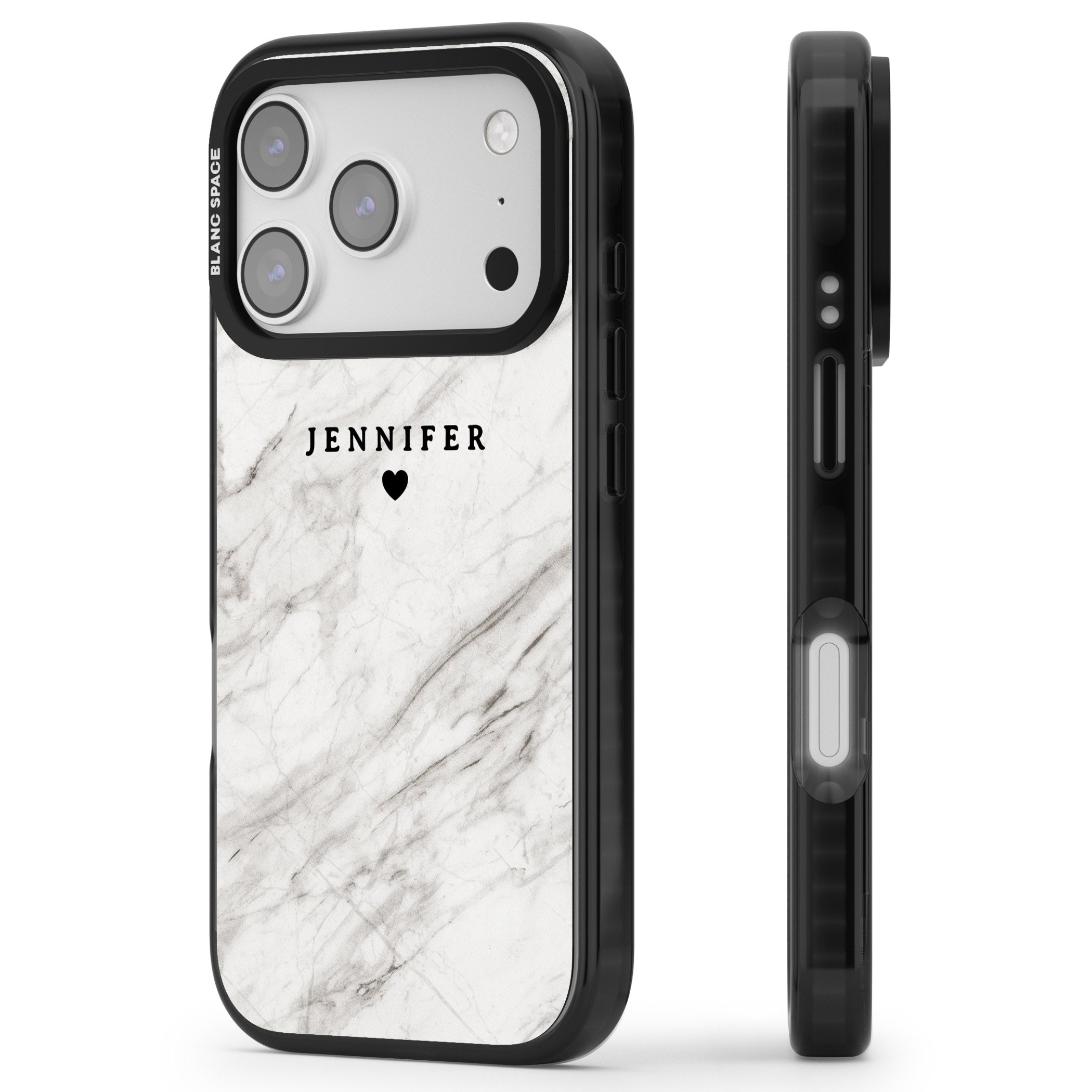 Personalised Light Grey Marble iPhone 17 Pro Max Impact Pro Black Phone Case Side Profile