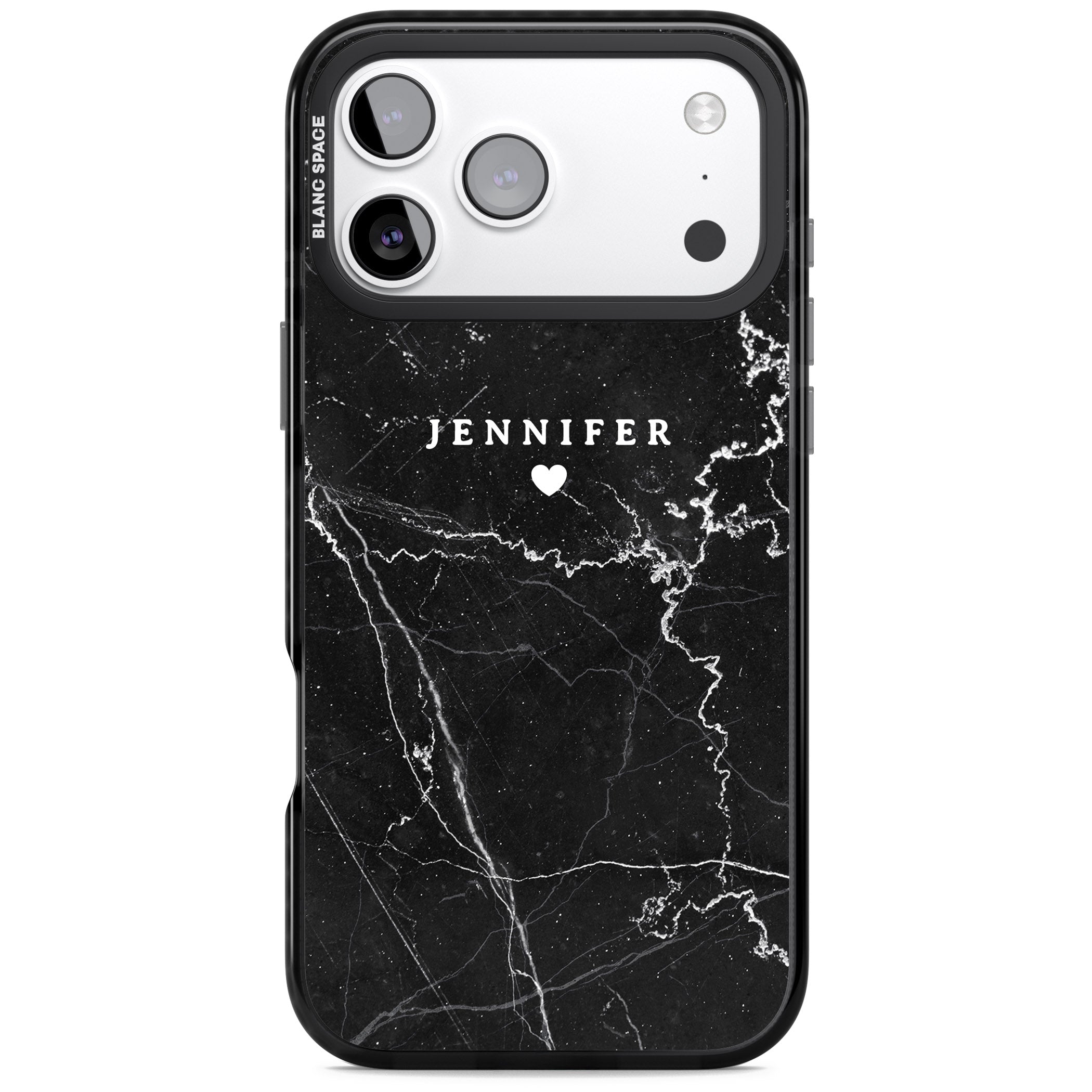 Personalised Black Marble iPhone 17 Pro Impact Pro Black Phone Case