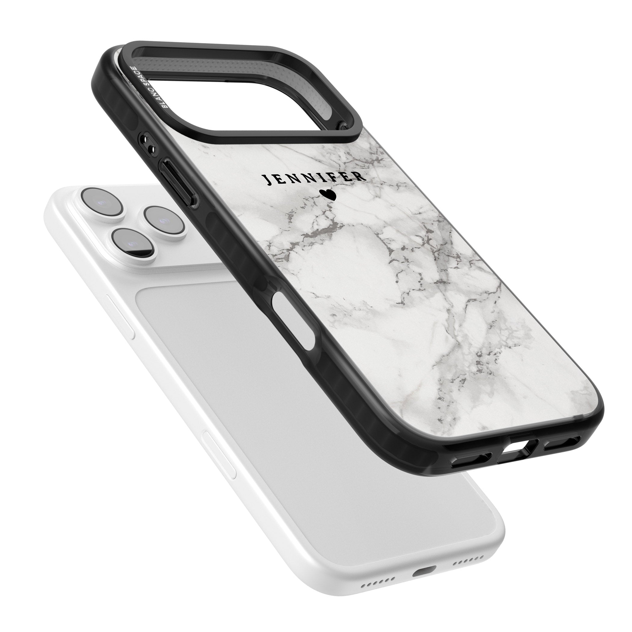Personalised Classic Grey Marble iPhone 17 Pro Impact Pro Black Phone Case Colours