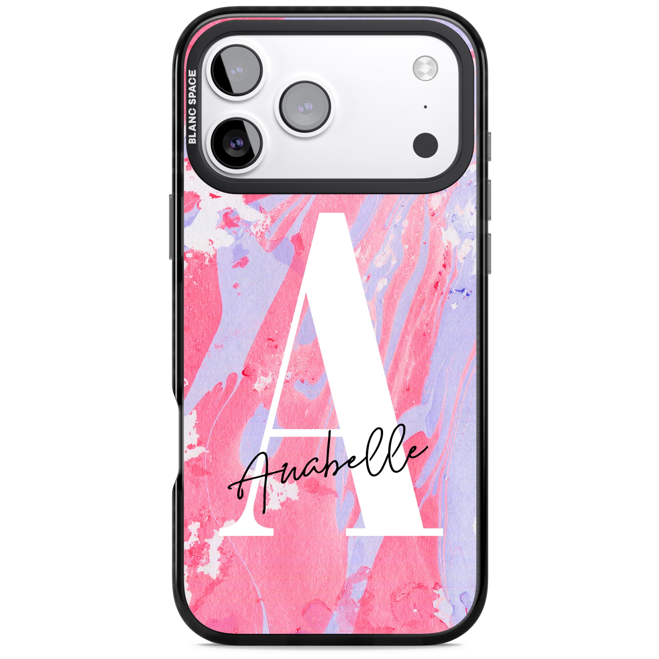 Personalised Pink & Purple Marble iPhone 17 Pro Max Impact Pro Black Phone Case