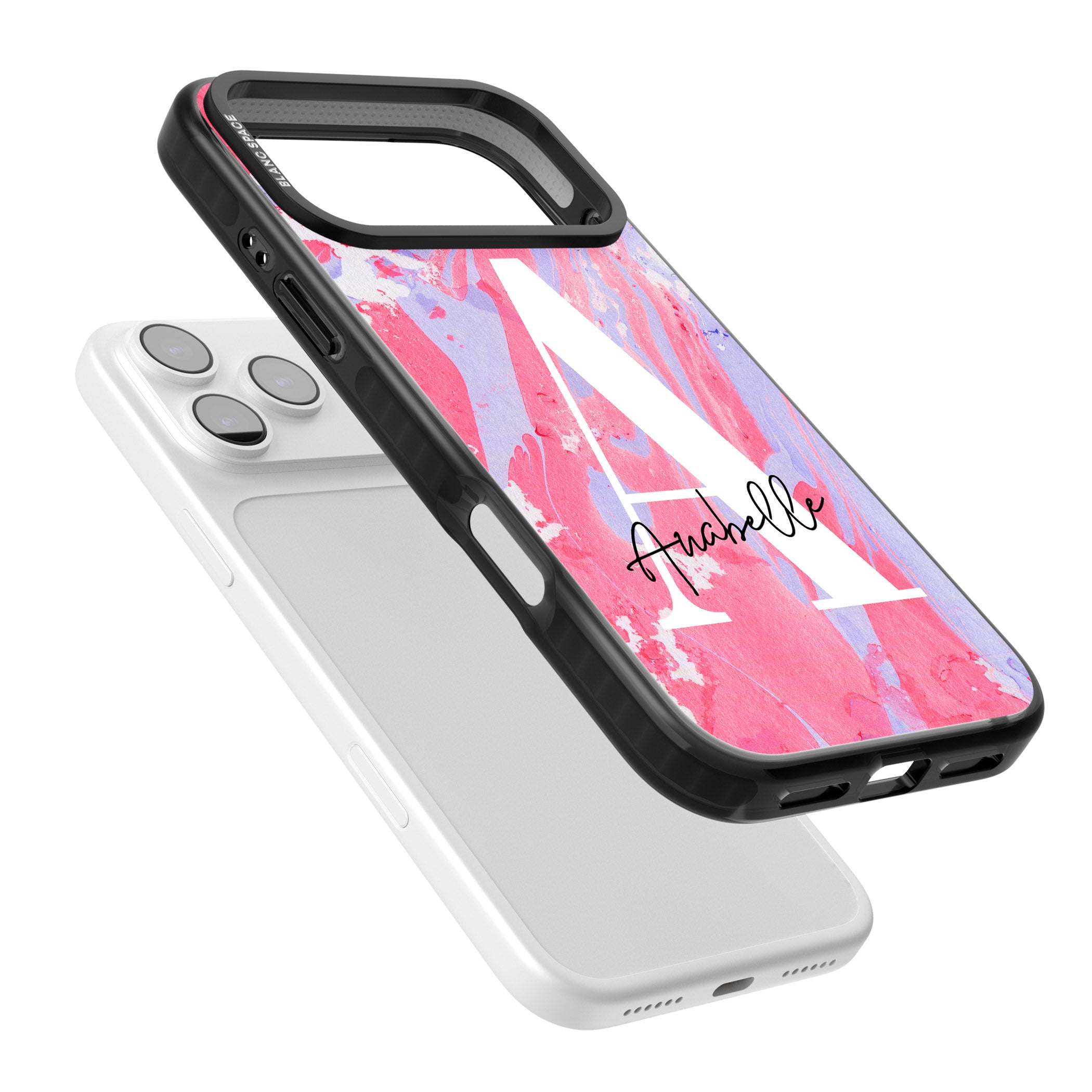 Personalised Pink & Purple Marble iPhone 17 Pro Max Impact Pro Black Phone Case Colours
