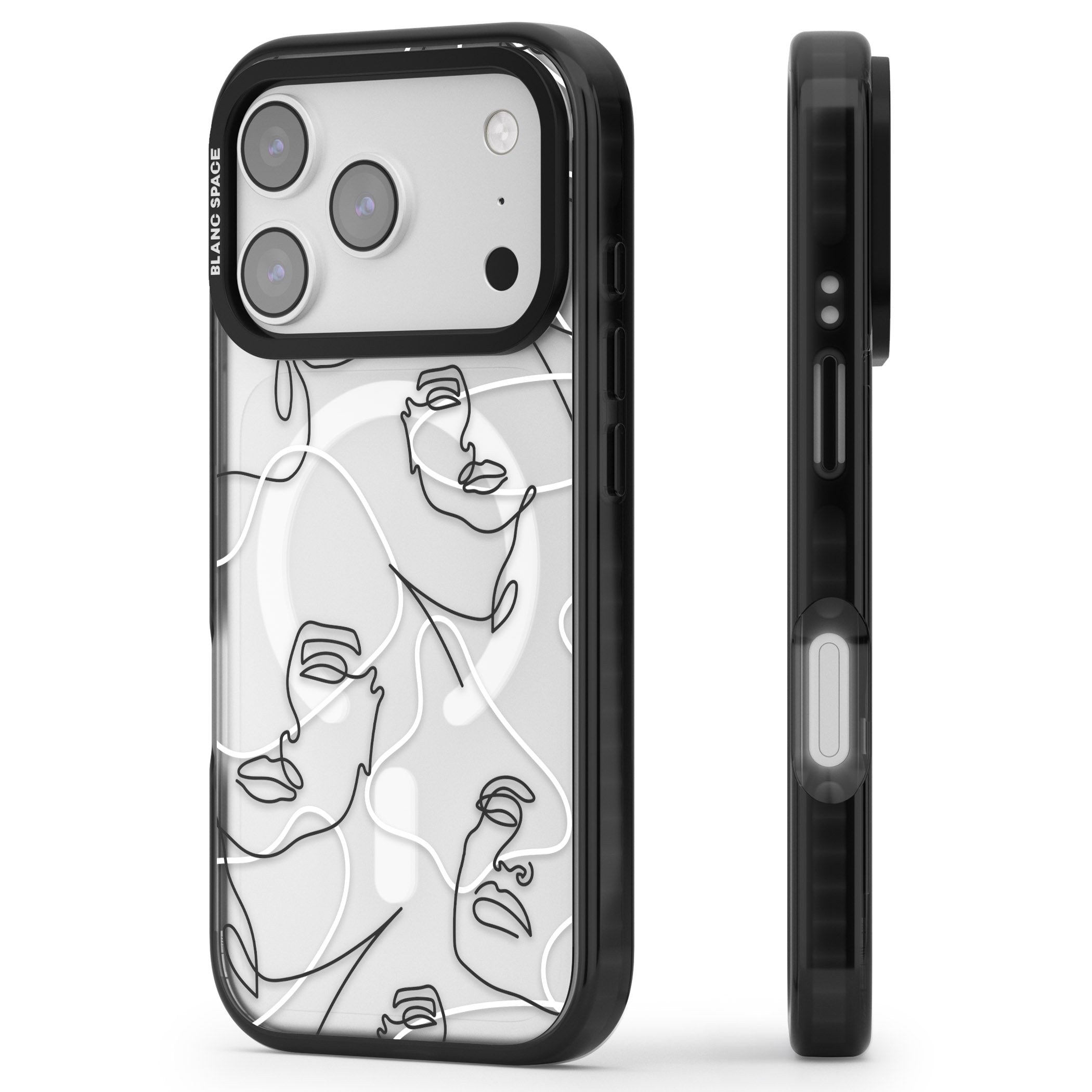 Personalised Abstract Faces iPhone 17 Pro Max Impact Pro Black Phone Case Side Profile