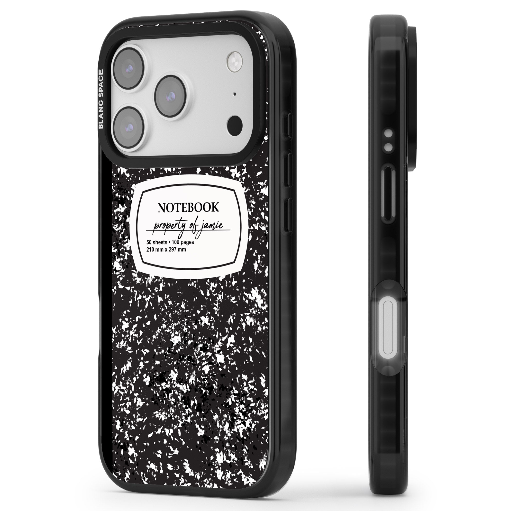 Personalised Classic Composition iPhone 17 Pro Impact Pro Black Phone Case Side Profile