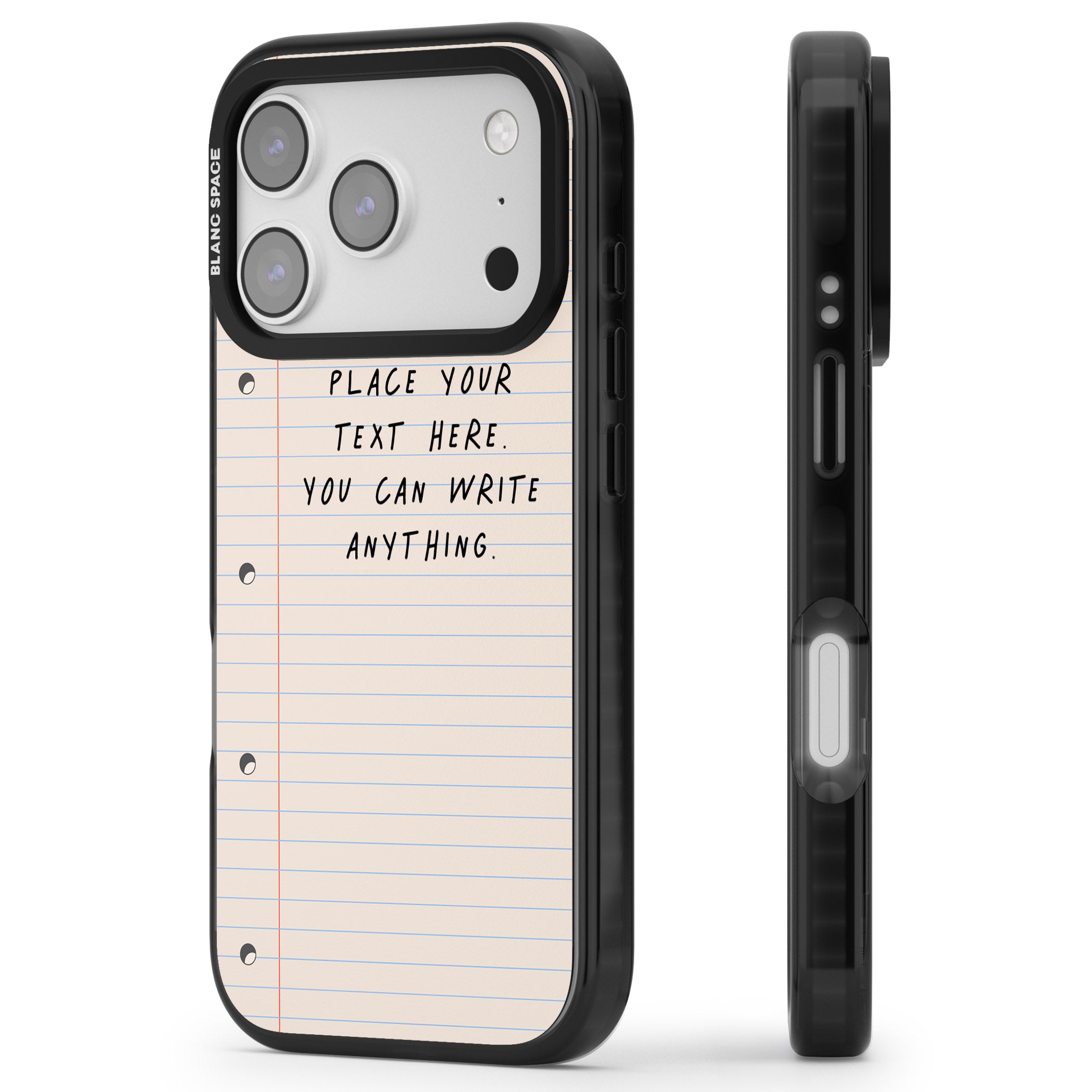 Personalised Lined Paper iPhone 17 Pro Impact Pro Black Phone Case Side Profile