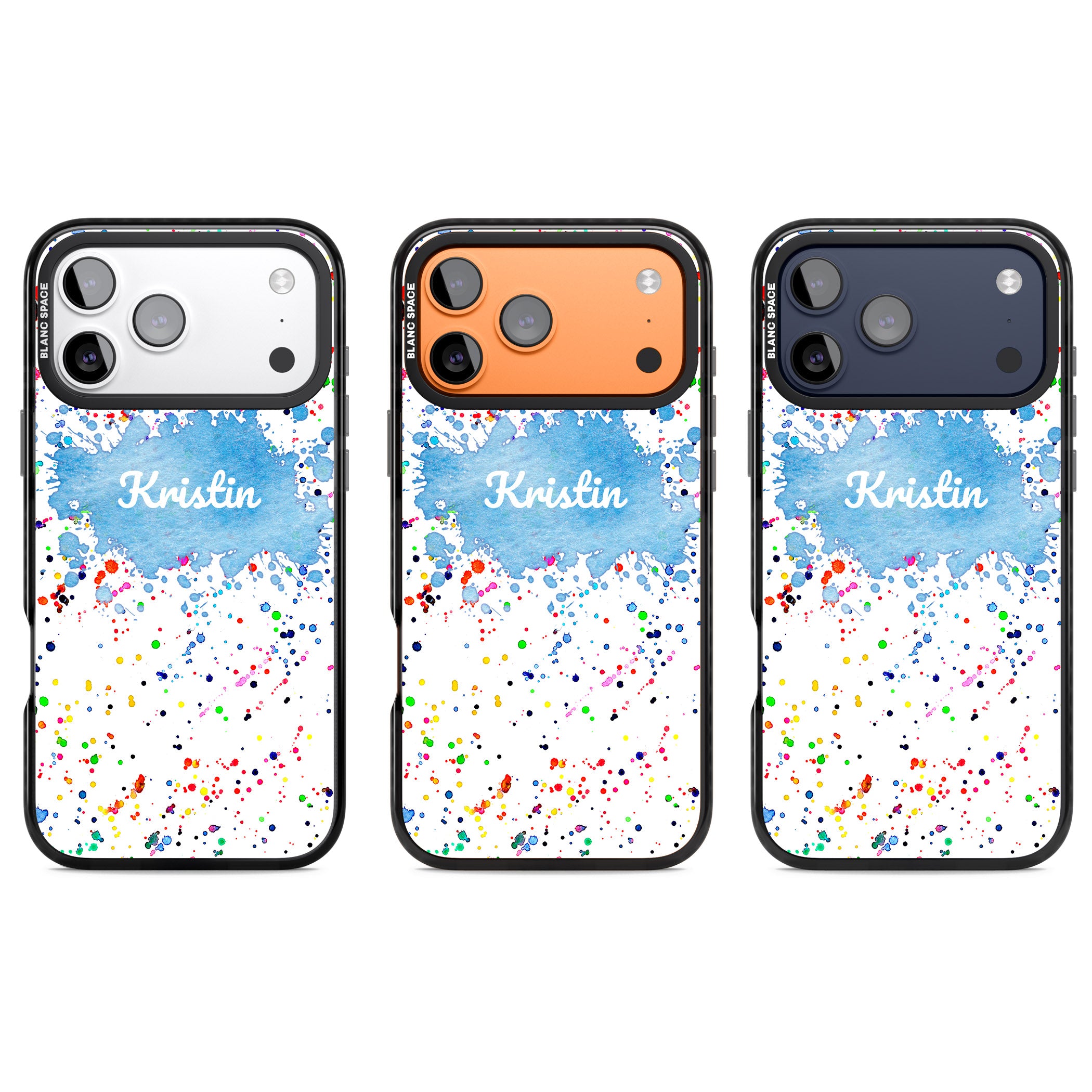 Personalised Rainbow Splatter Name iPhone 17 Pro Impact Pro Black Phone Case APT Impact Protection