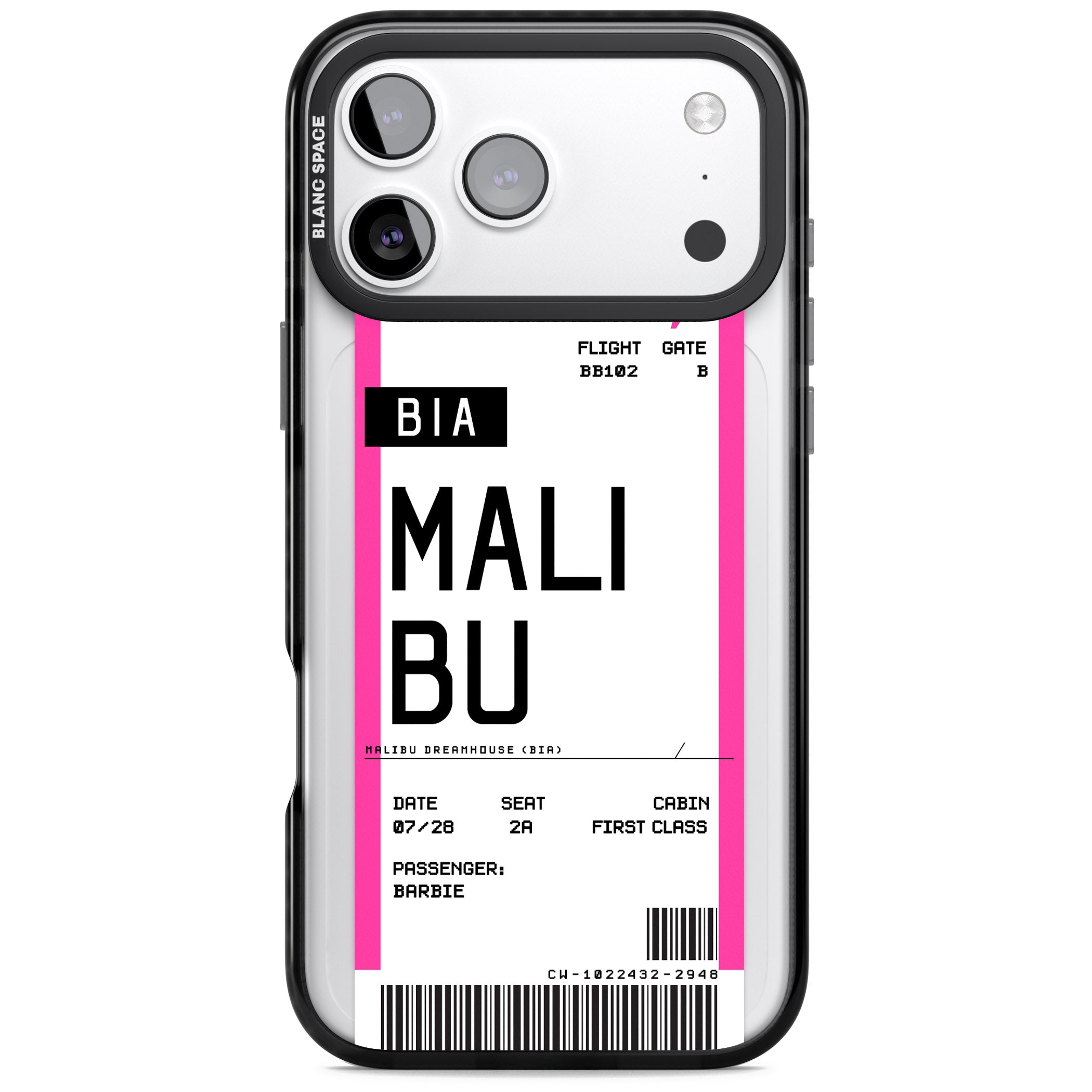 Personalised Pink Malibu Boarding Pass iPhone 17 Pro Max Impact Pro Black Phone Case