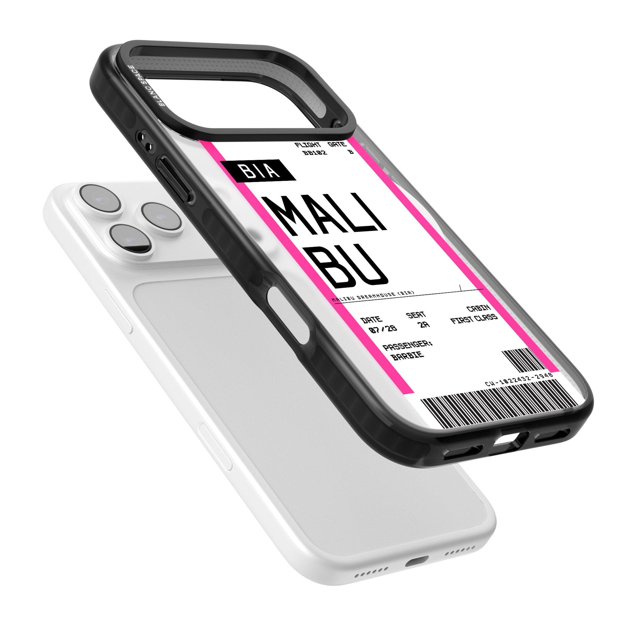 Personalised Pink Malibu Boarding Pass iPhone 17 Pro Max Impact Pro Black Phone Case Colours