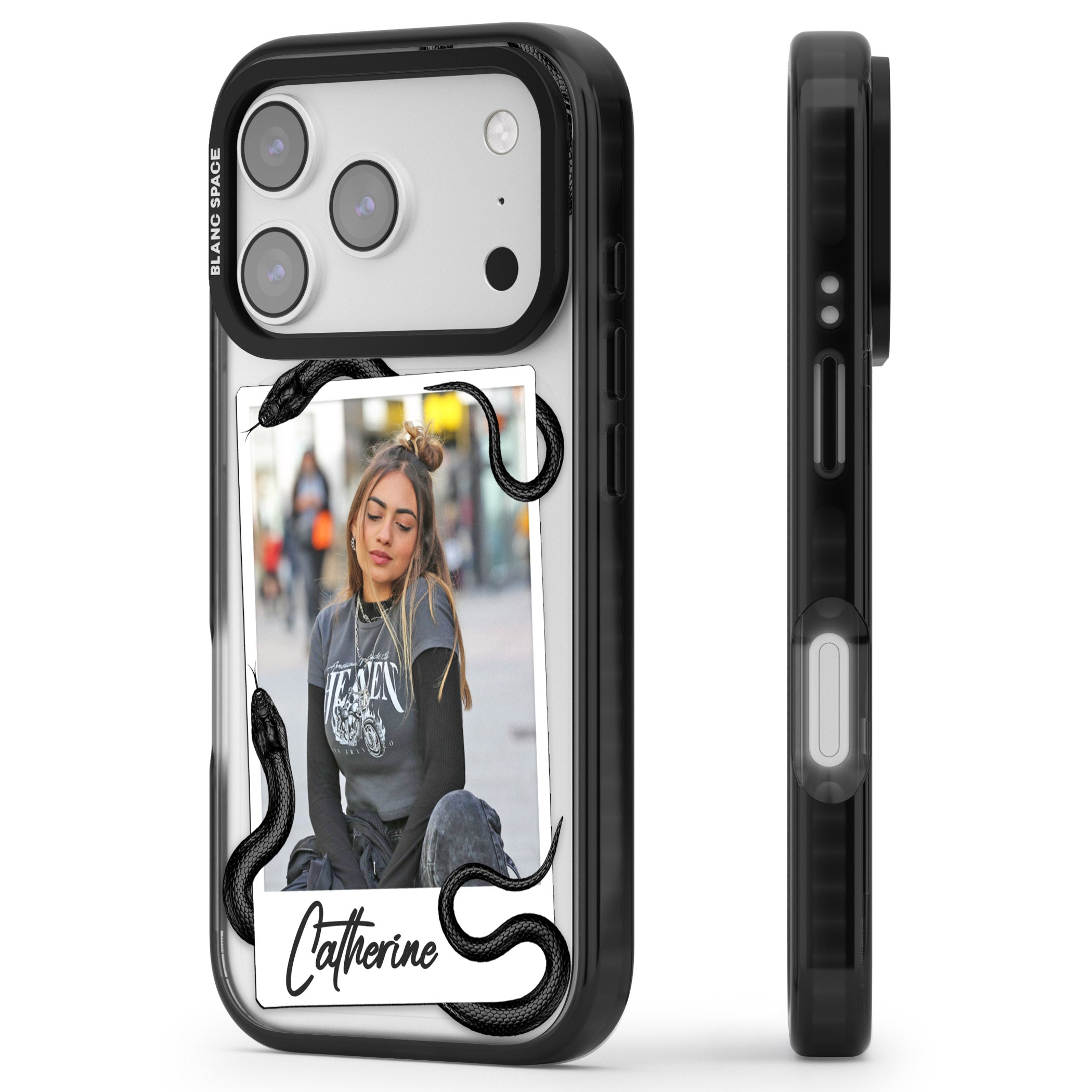 Personalised Snake Instant Photo iPhone 17 Pro Impact Pro Black Phone Case Side Profile