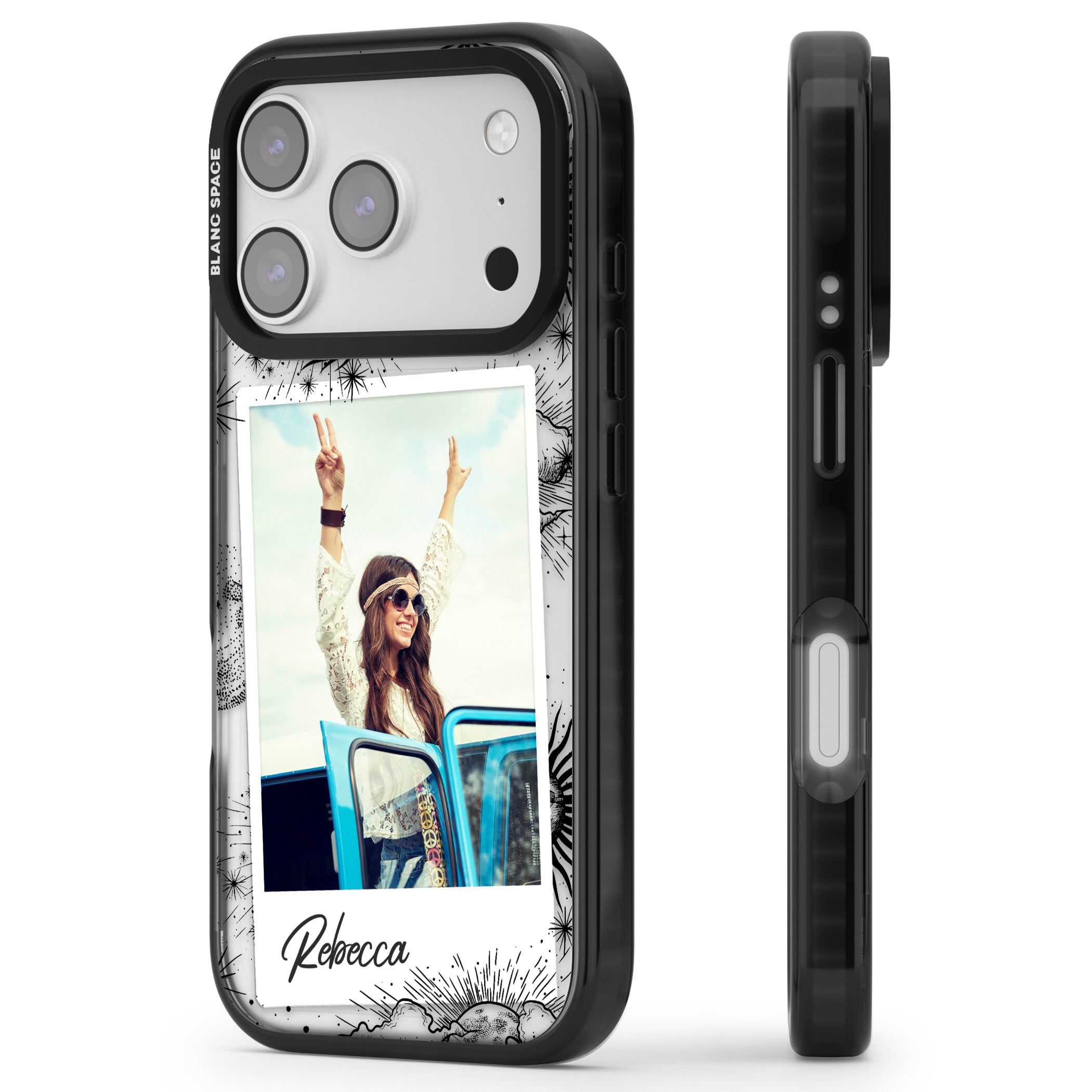 Personalised Astrology Instant Photo iPhone 17 Pro Impact Pro Black Phone Case Side Profile