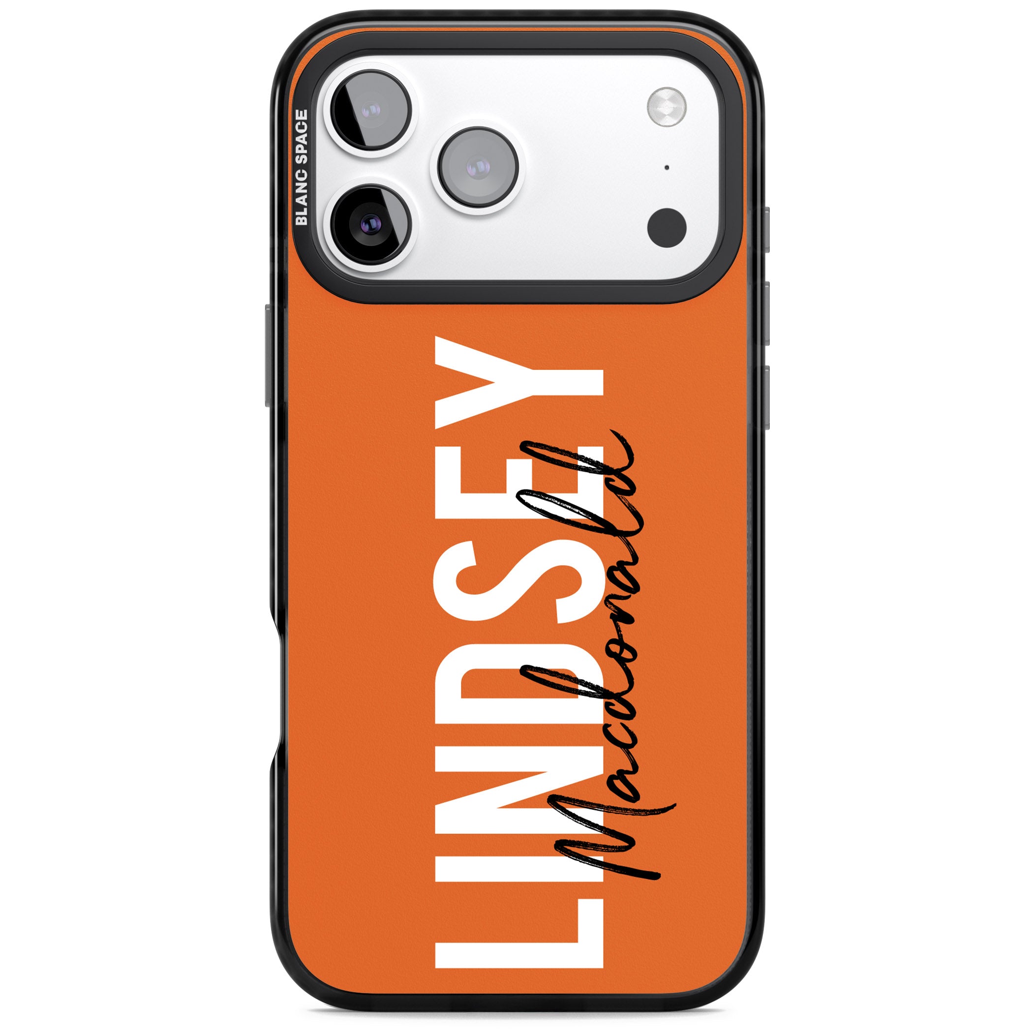 Personalised Bold Name: Orange iPhone 17 Pro Impact Pro Black Phone Case
