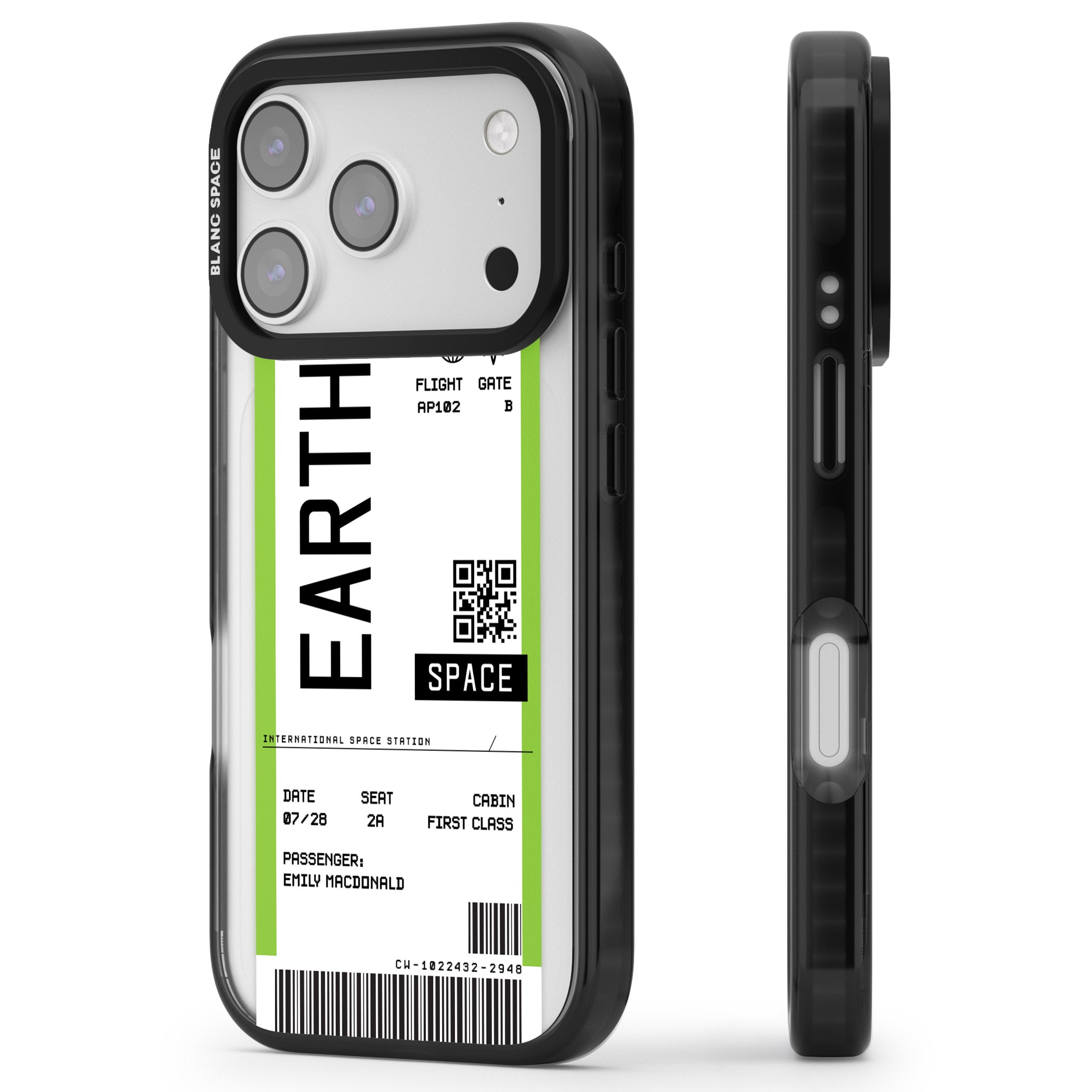 Personalised Earth Travel Ticket iPhone 17 Pro Impact Pro Black Phone Case Side Profile