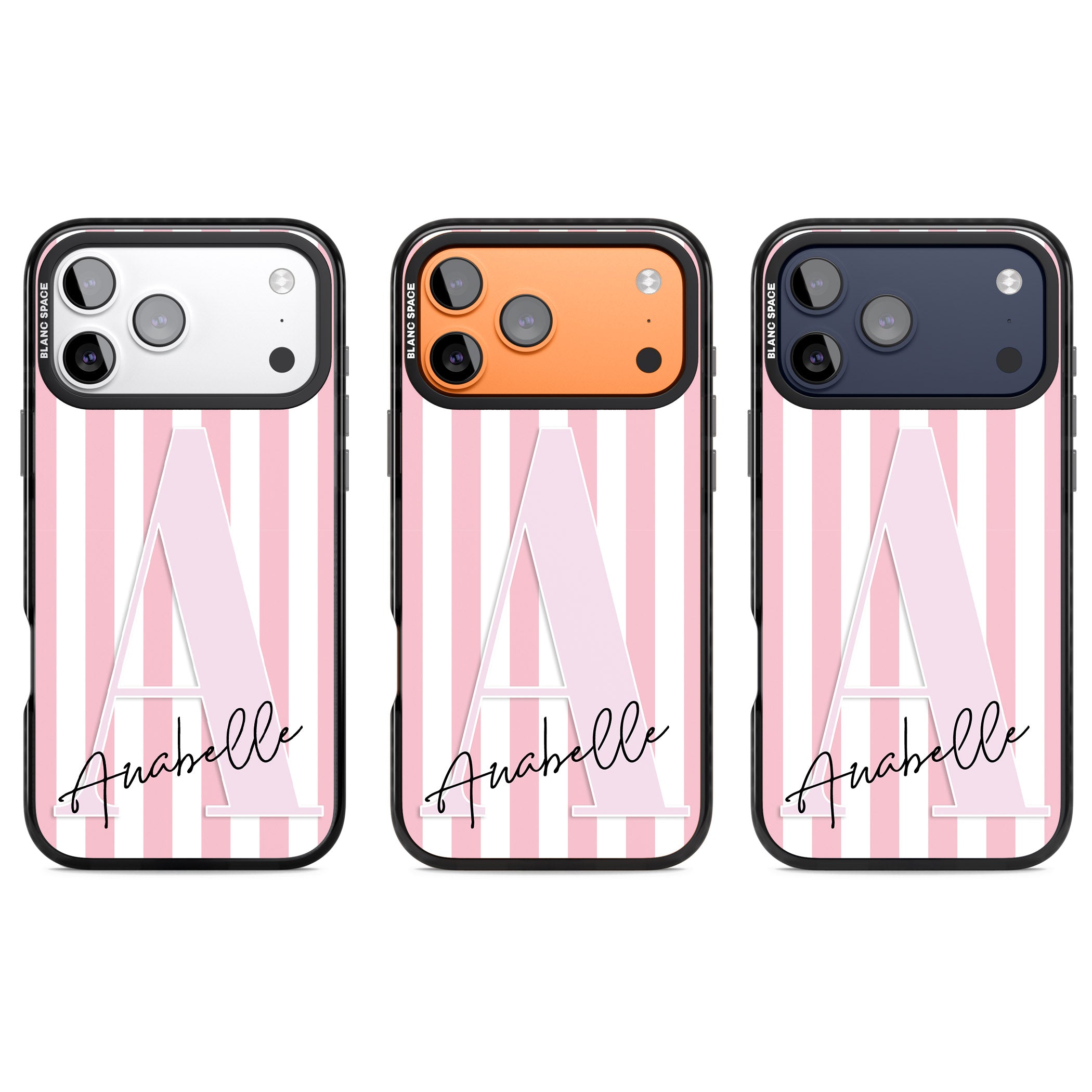 Personalised Pink Stripes & Monogram iPhone 17 Pro Impact Pro Black Phone Case APT Impact Protection