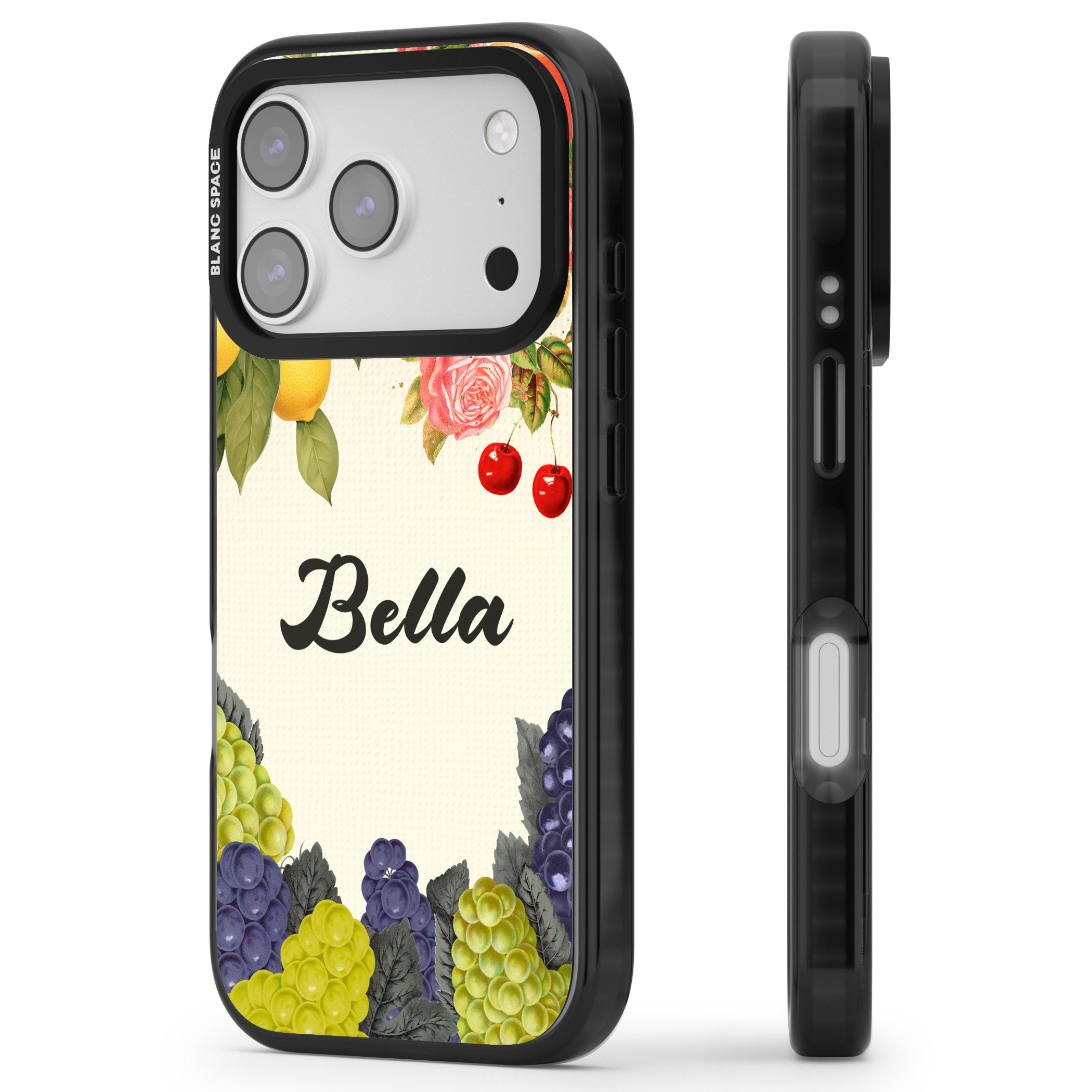 Personalised Vintage Fruits iPhone 17 Pro Impact Pro Black Phone Case Side Profile