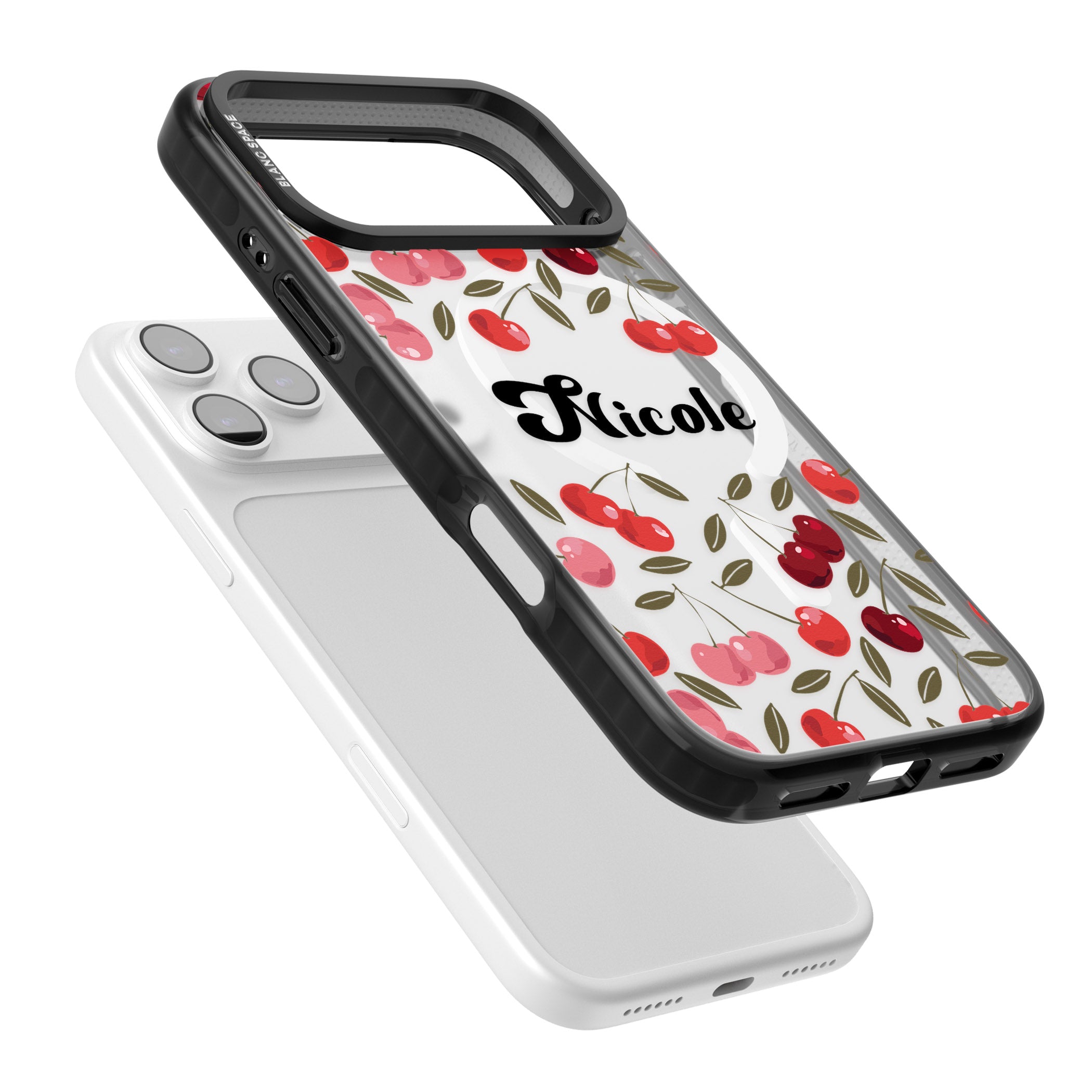 Personalised Cherry Pattern iPhone 17 Pro Max Impact Pro Black Phone Case Colours