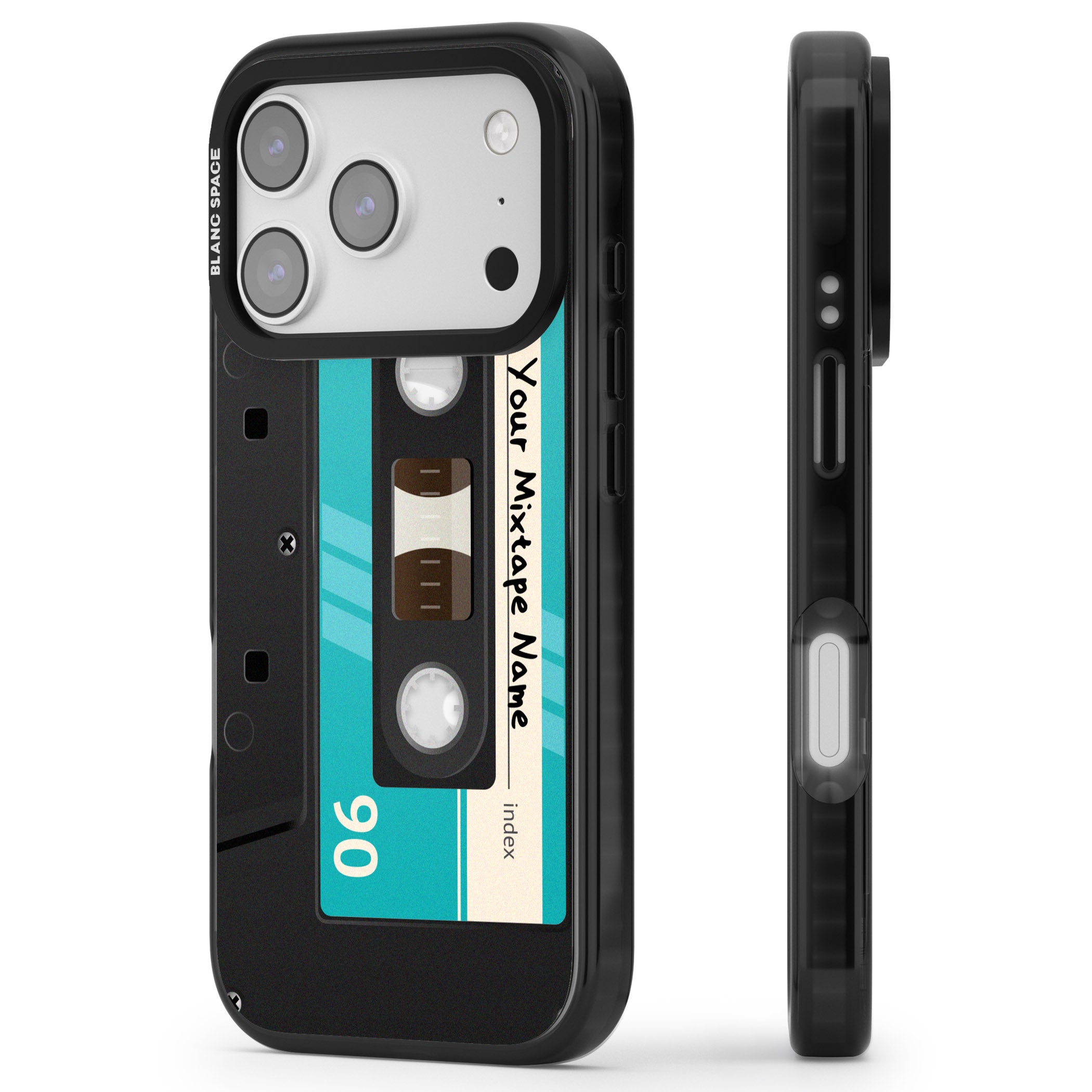 Personalised Retro Mixtape Dark iPhone 17 Pro Impact Pro Black Phone Case Side Profile