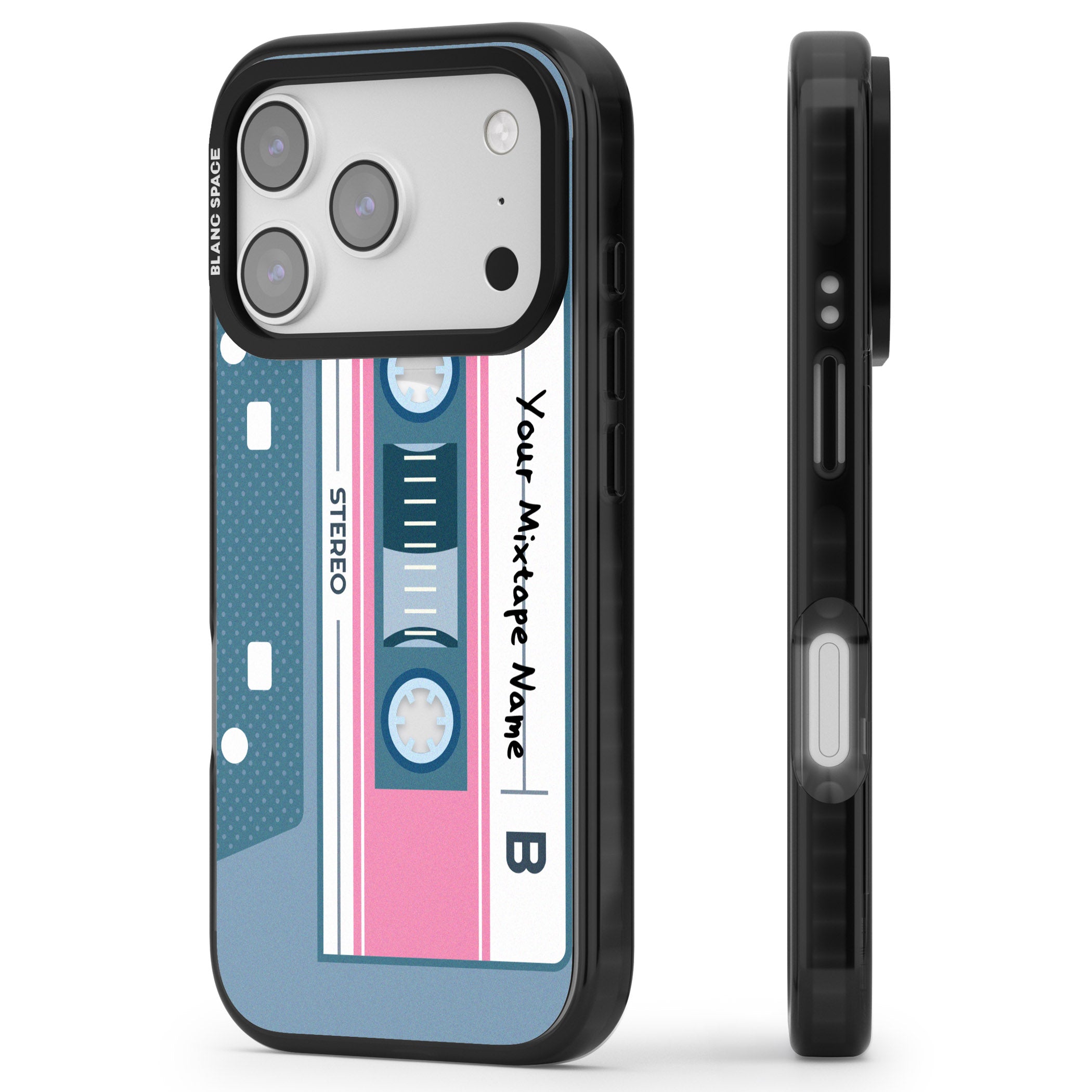 Personalised Retro Cassette Mixtape iPhone 17 Pro Max Impact Pro Black Phone Case Side Profile
