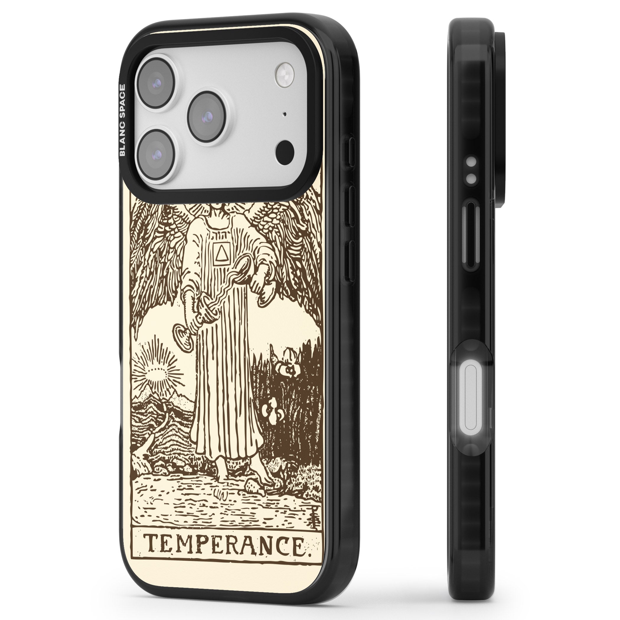 Personalised Temperance Tarot Card (Cream) iPhone 17 Pro Max Impact Pro Black Phone Case Side Profile