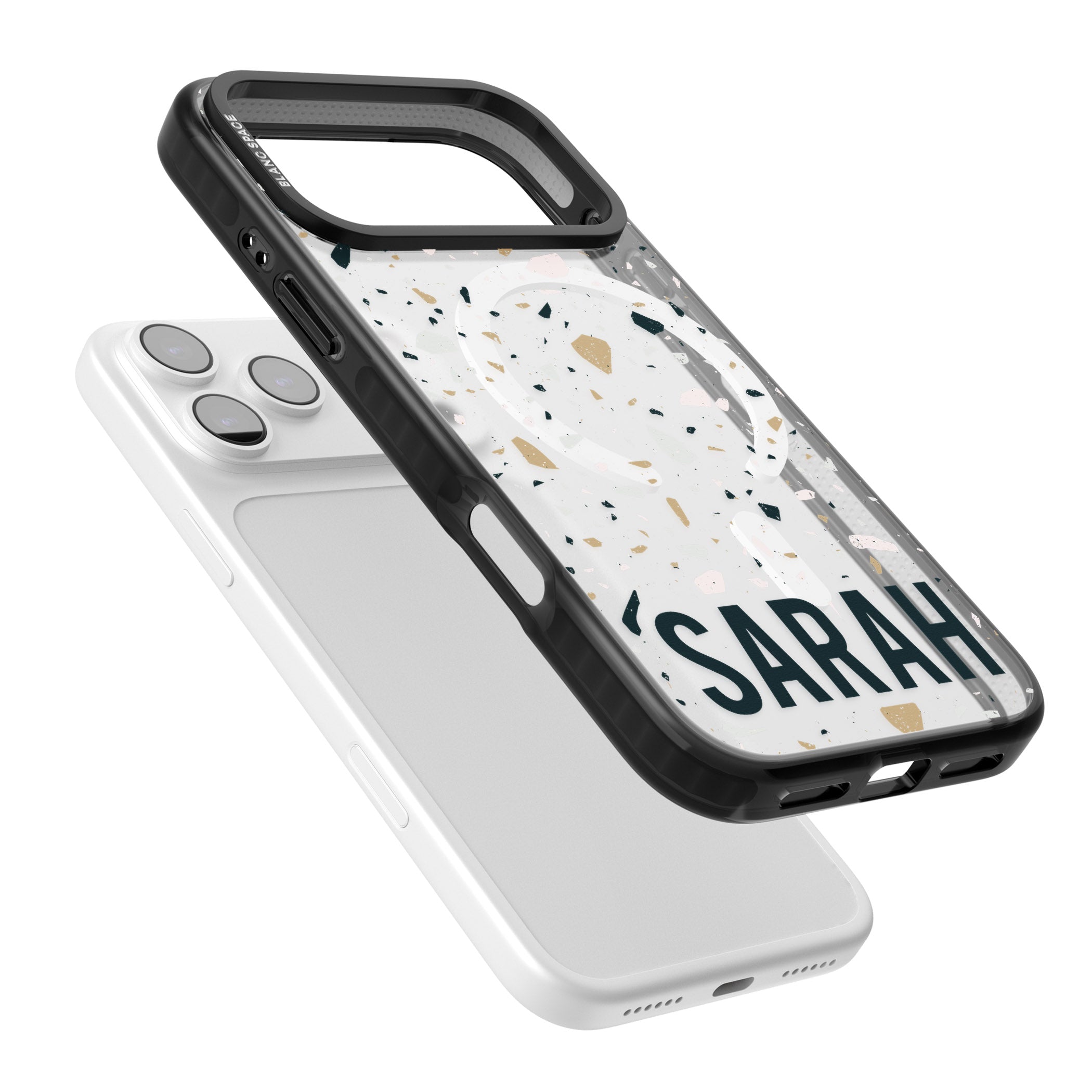 Personalised Terrazzo Blue, Pink, Brown iPhone 17 Pro Max Impact Pro Black Phone Case Colours