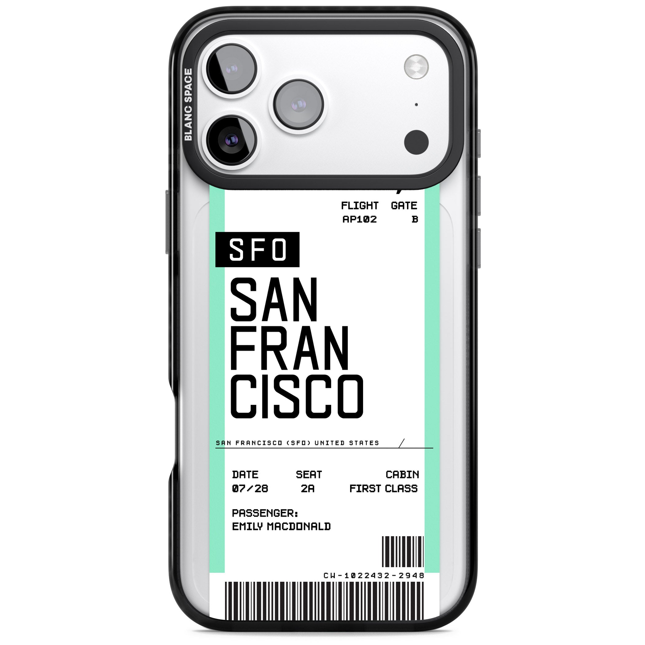 Personalised San Francisco Boarding Pass iPhone 17 Pro Impact Pro Black Phone Case