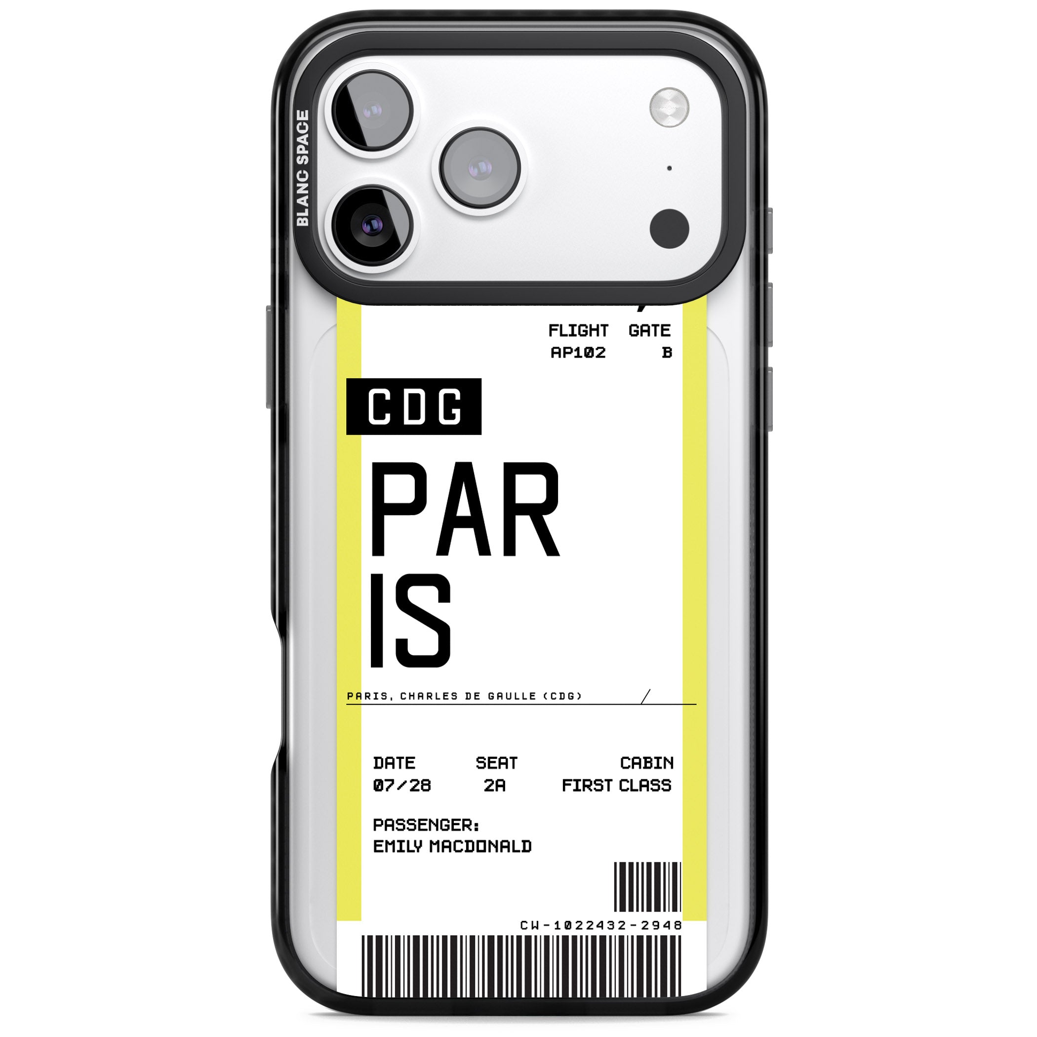 Personalised Paris Boarding Pass iPhone 17 Pro Impact Pro Black Phone Case