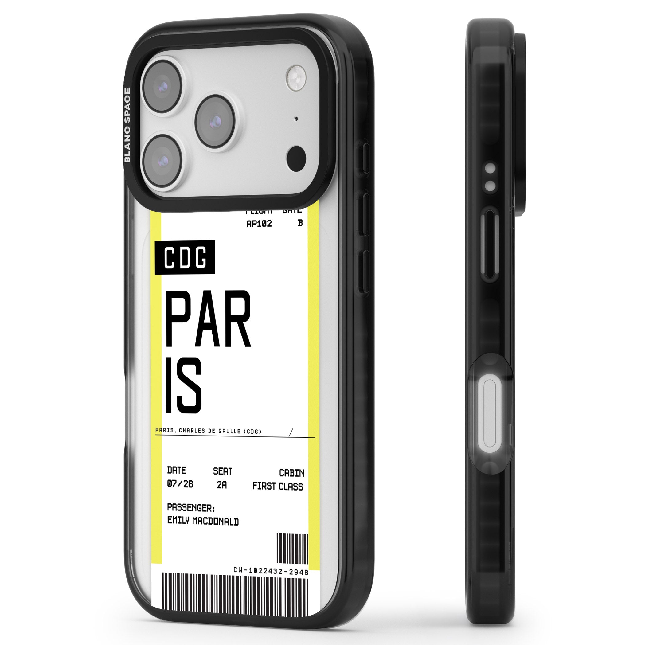 Personalised Paris Boarding Pass iPhone 17 Pro Max Impact Pro Black Phone Case Side Profile