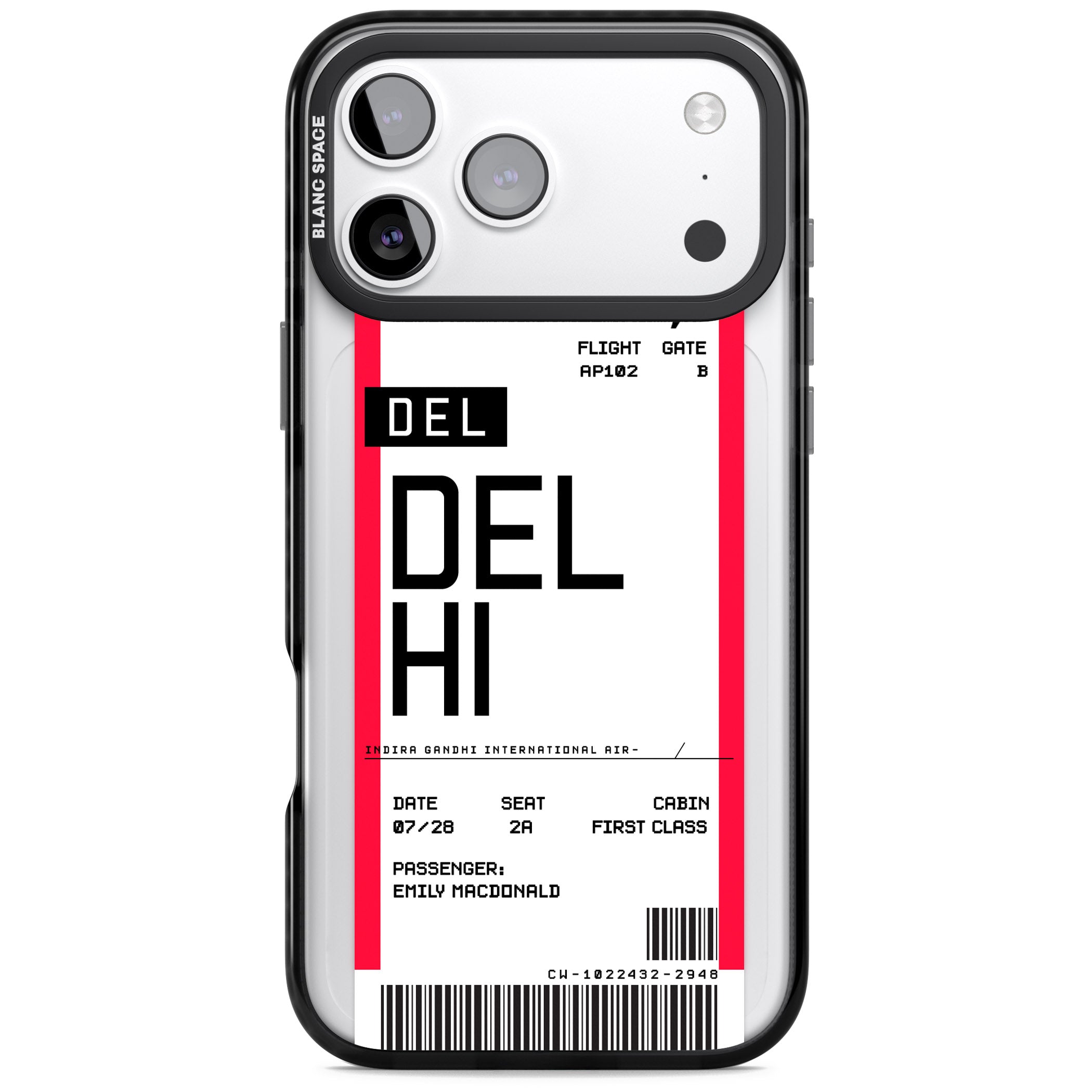 Personalised Delhi Boarding Pass iPhone 17 Pro Impact Pro Black Phone Case