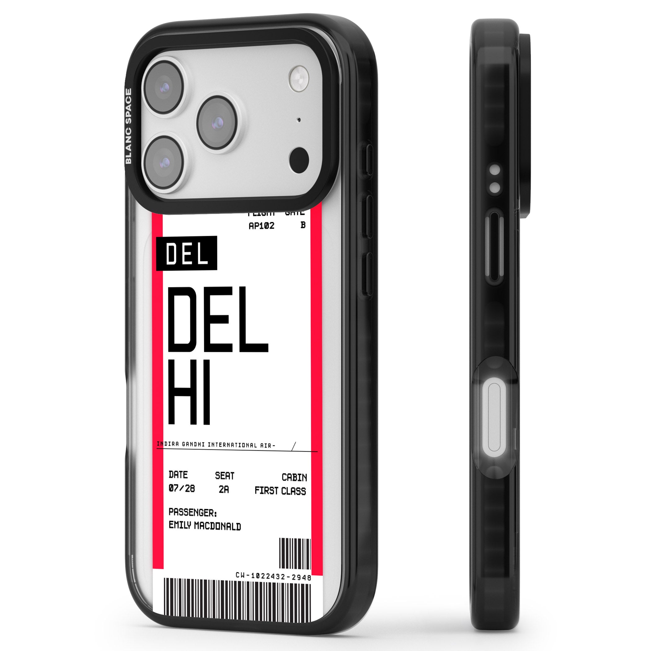 Personalised Delhi Boarding Pass iPhone 17 Pro Impact Pro Black Phone Case Side Profile