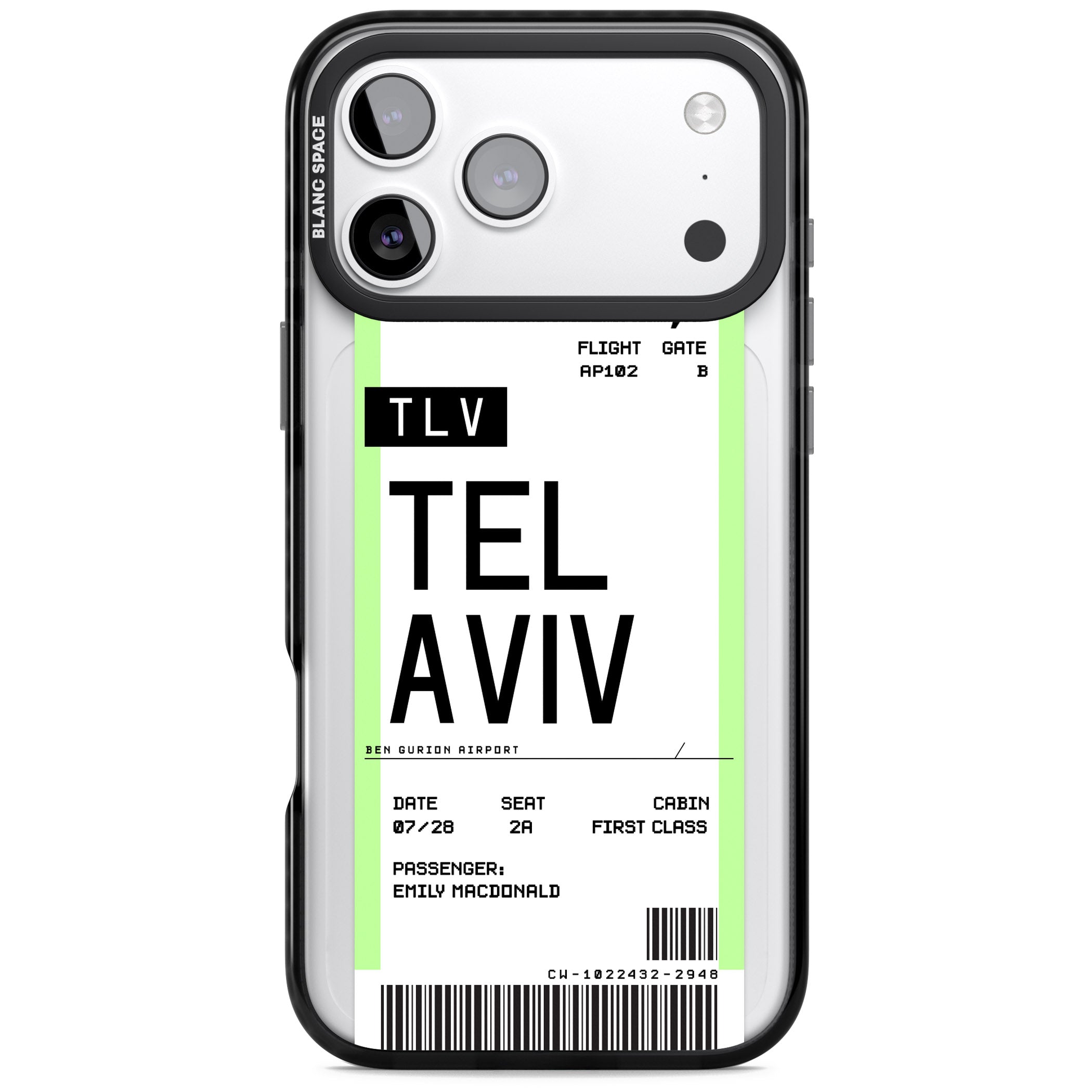 Personalised Tel Aviv Boarding Pass iPhone 17 Pro Max Impact Pro Black Phone Case