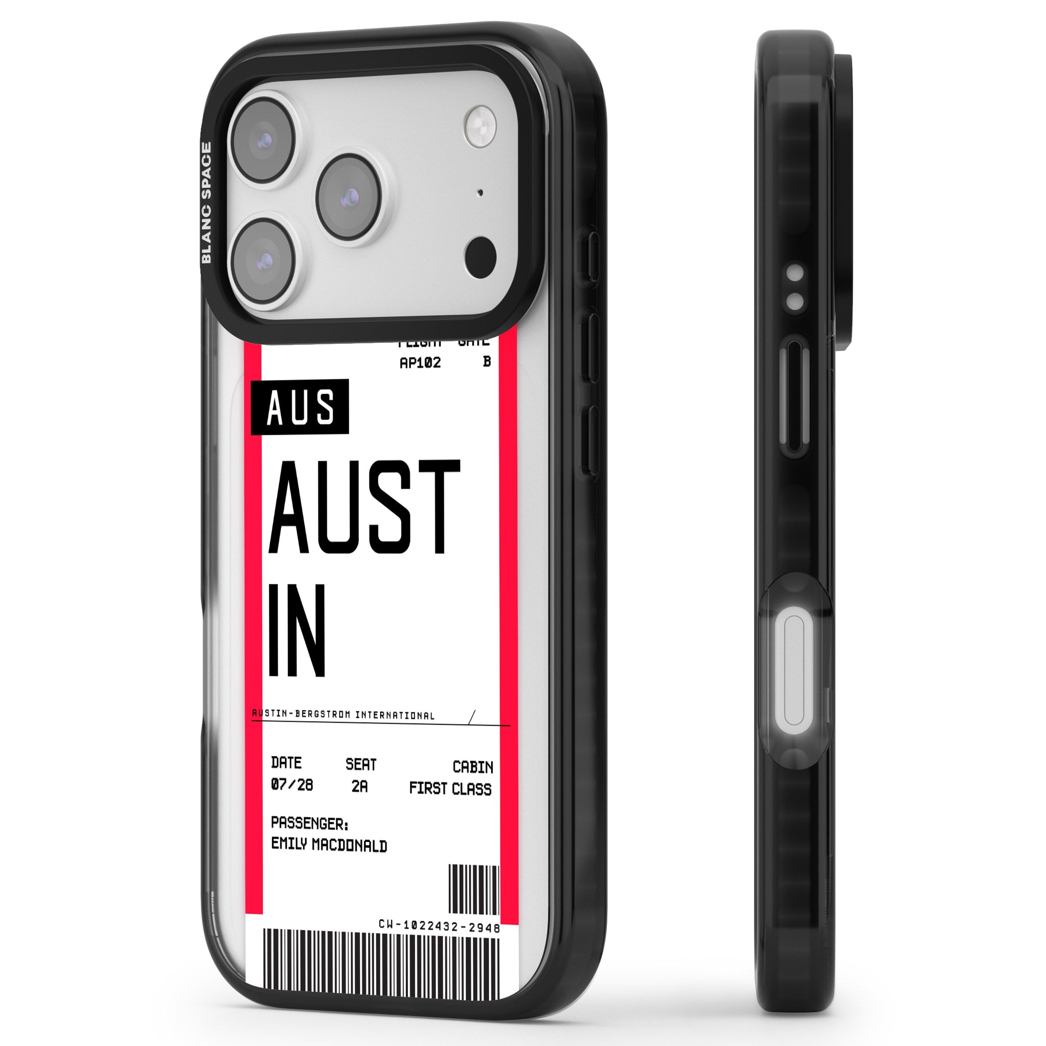 Personalised Austin Boarding Pass iPhone 17 Pro Max Impact Pro Black Phone Case Side Profile