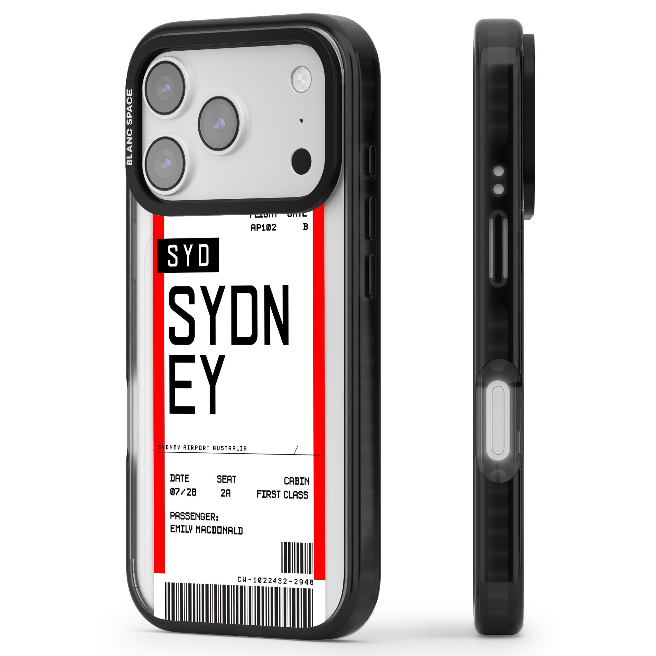 Personalised Sydney Boarding Pass iPhone 17 Pro Max Impact Pro Black Phone Case Side Profile