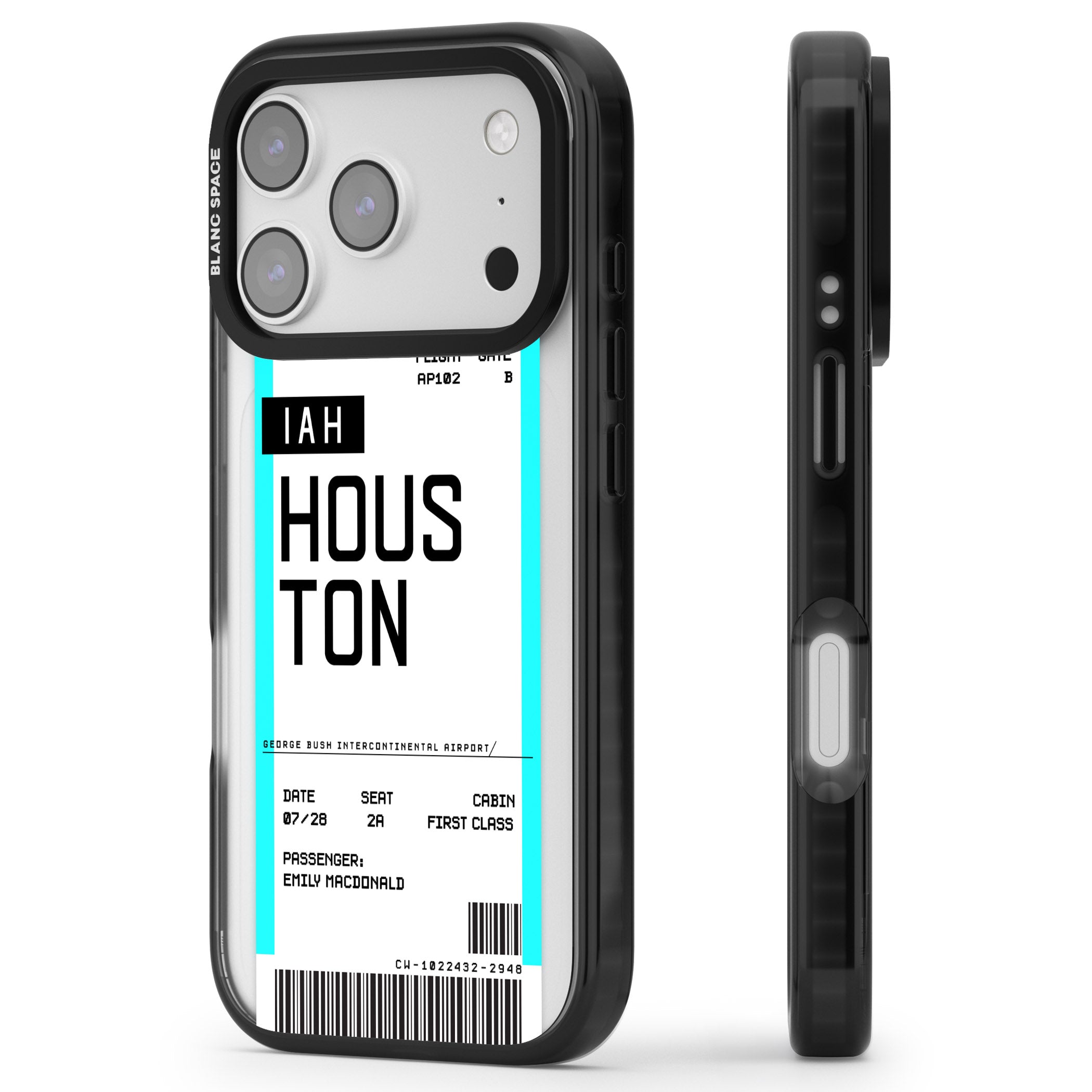 Personalised Houston Boarding Pass iPhone 17 Pro Impact Pro Black Phone Case Side Profile