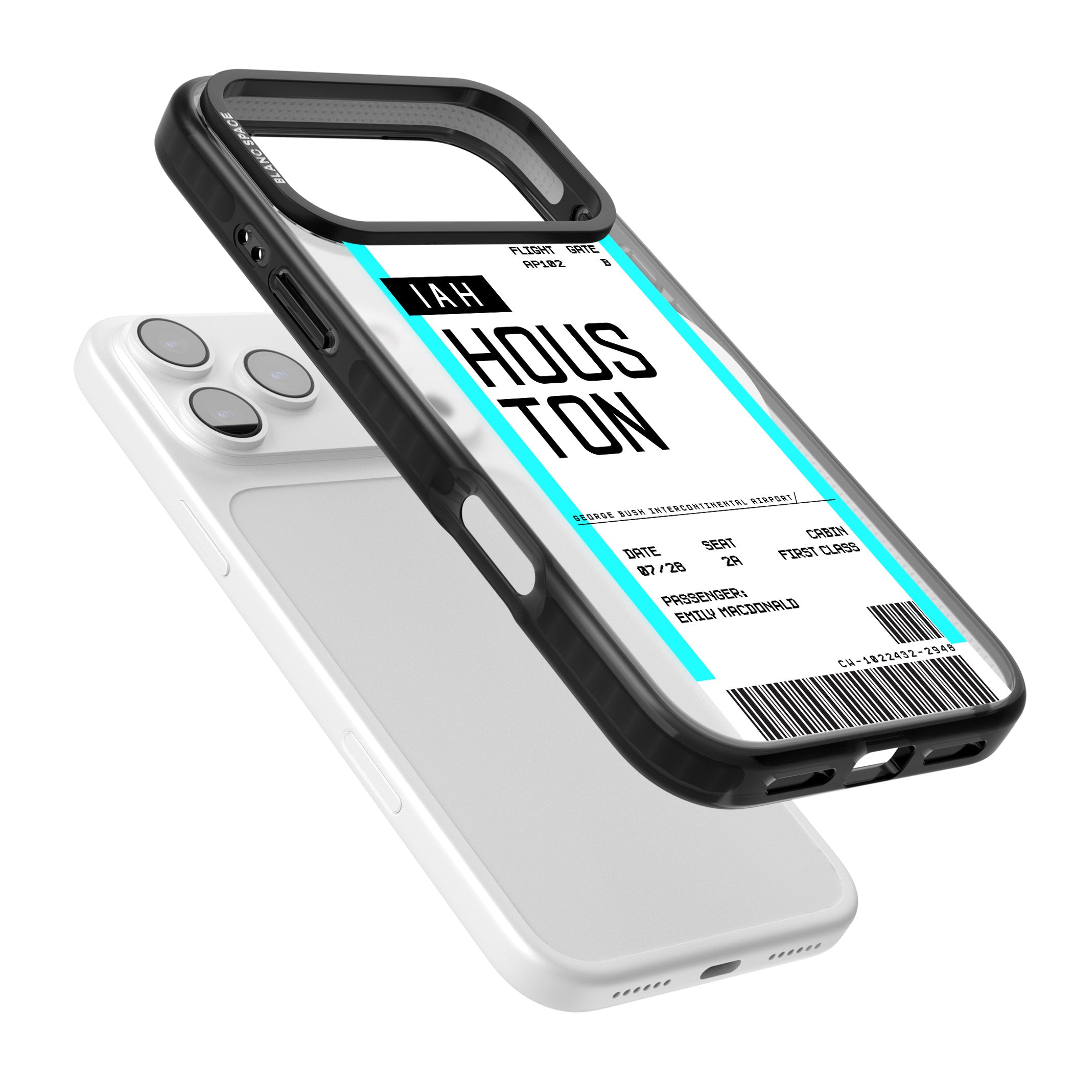 Personalised Houston Boarding Pass iPhone 17 Pro Impact Pro Black Phone Case Colours