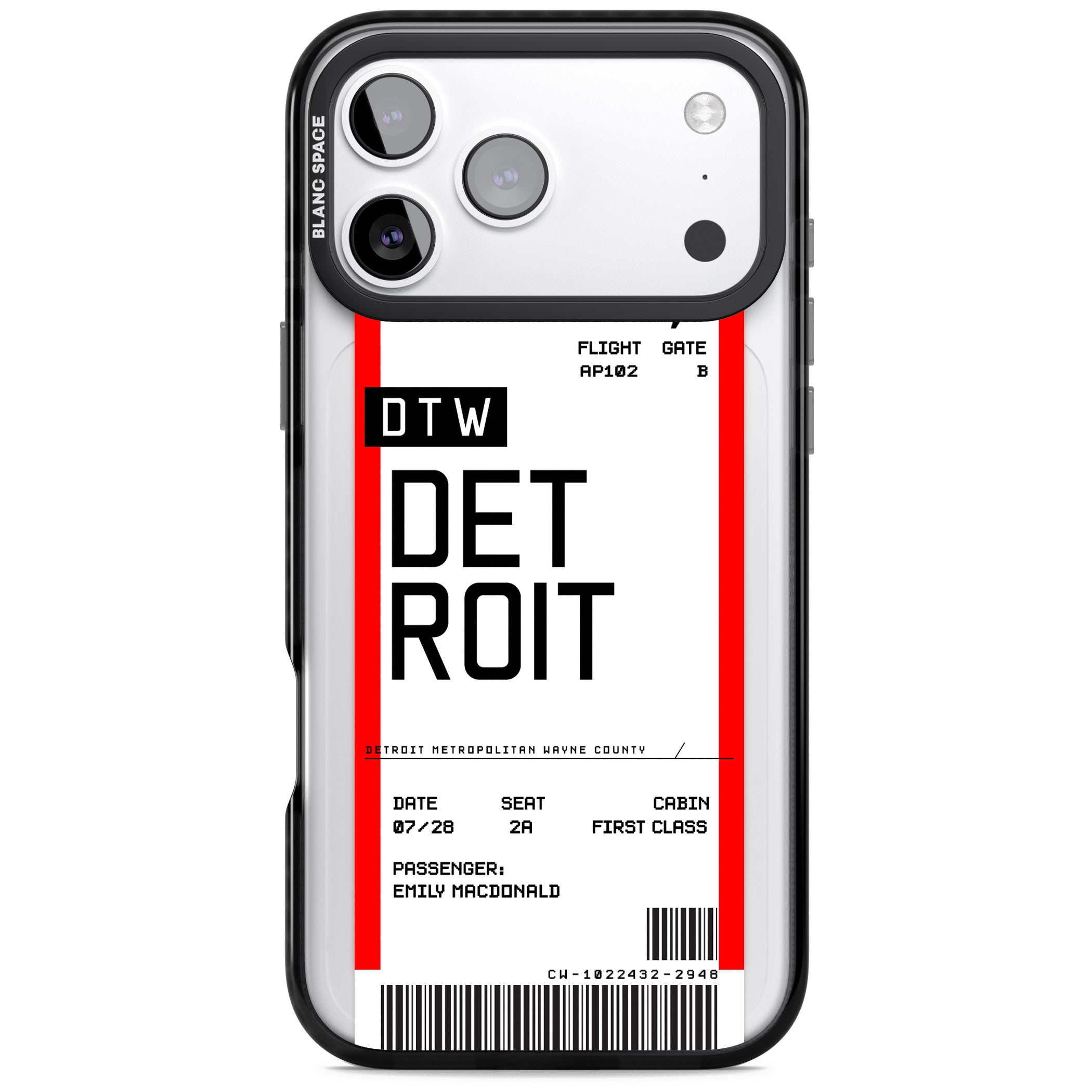 Personalised Detroit Boarding Pass iPhone 17 Pro Max Impact Pro Black Phone Case