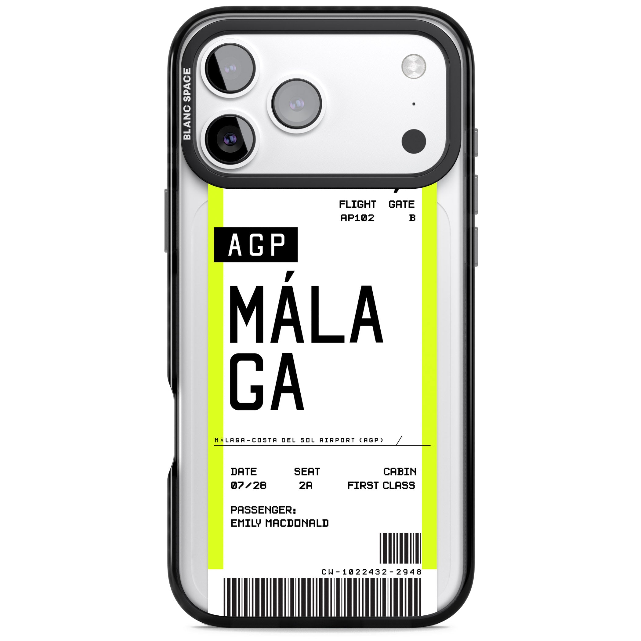 Personalised Málaga Boarding Pass iPhone 17 Pro Impact Pro Black Phone Case