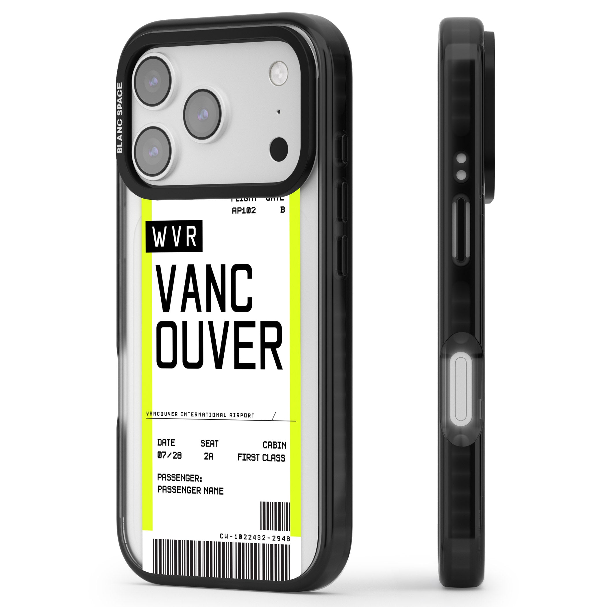 Personalised Vancouver Boarding Pass iPhone 17 Pro Max Impact Pro Black Phone Case Side Profile