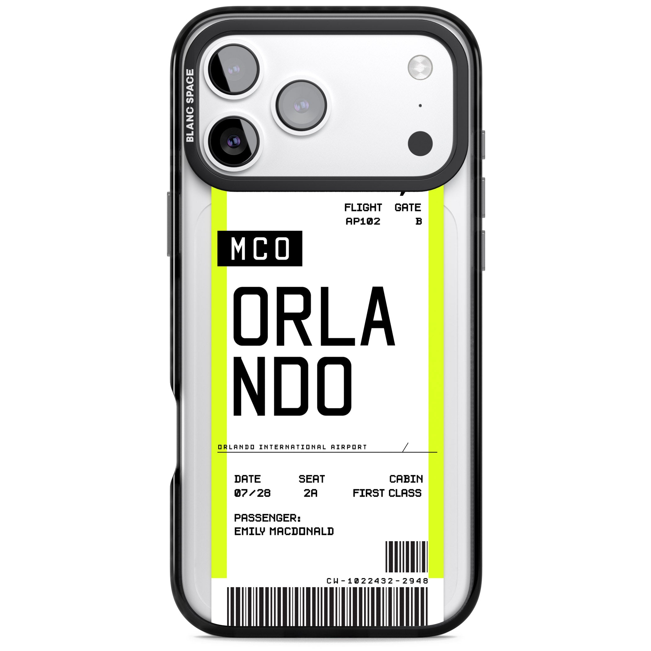 Personalised Orlando Boarding Pass iPhone 17 Pro Impact Pro Black Phone Case