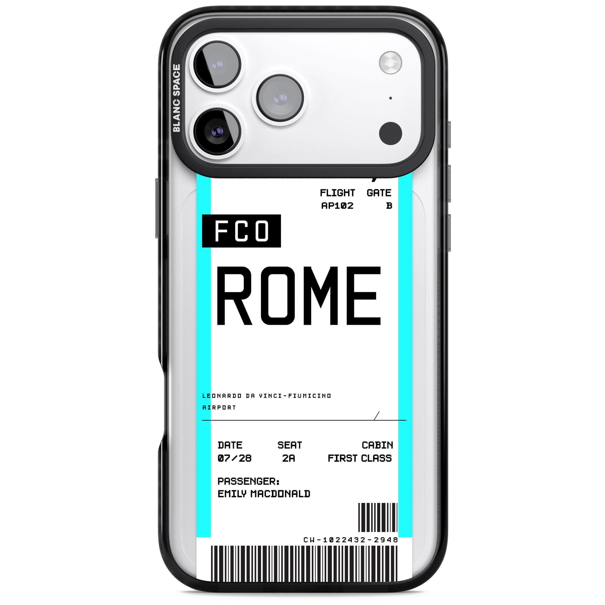 Personalised Rome Boarding Pass iPhone 17 Pro Impact Pro Black Phone Case