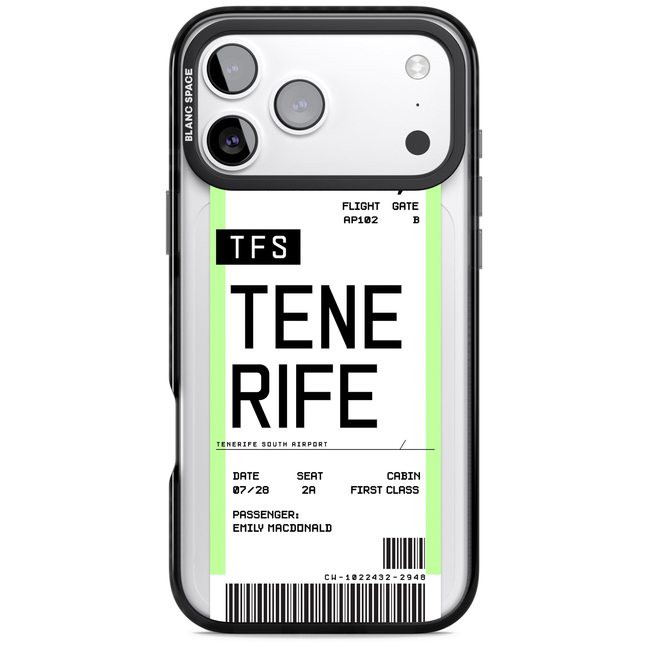 Personalised Tenerife Boarding Pass iPhone 17 Pro Max Impact Pro Black Phone Case