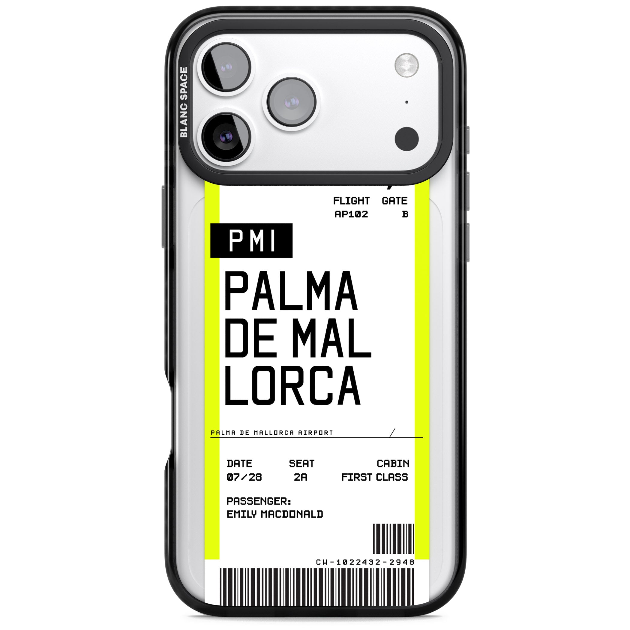 Personalised Palma De Mallorca Boarding Pass iPhone 17 Pro Impact Pro Black Phone Case