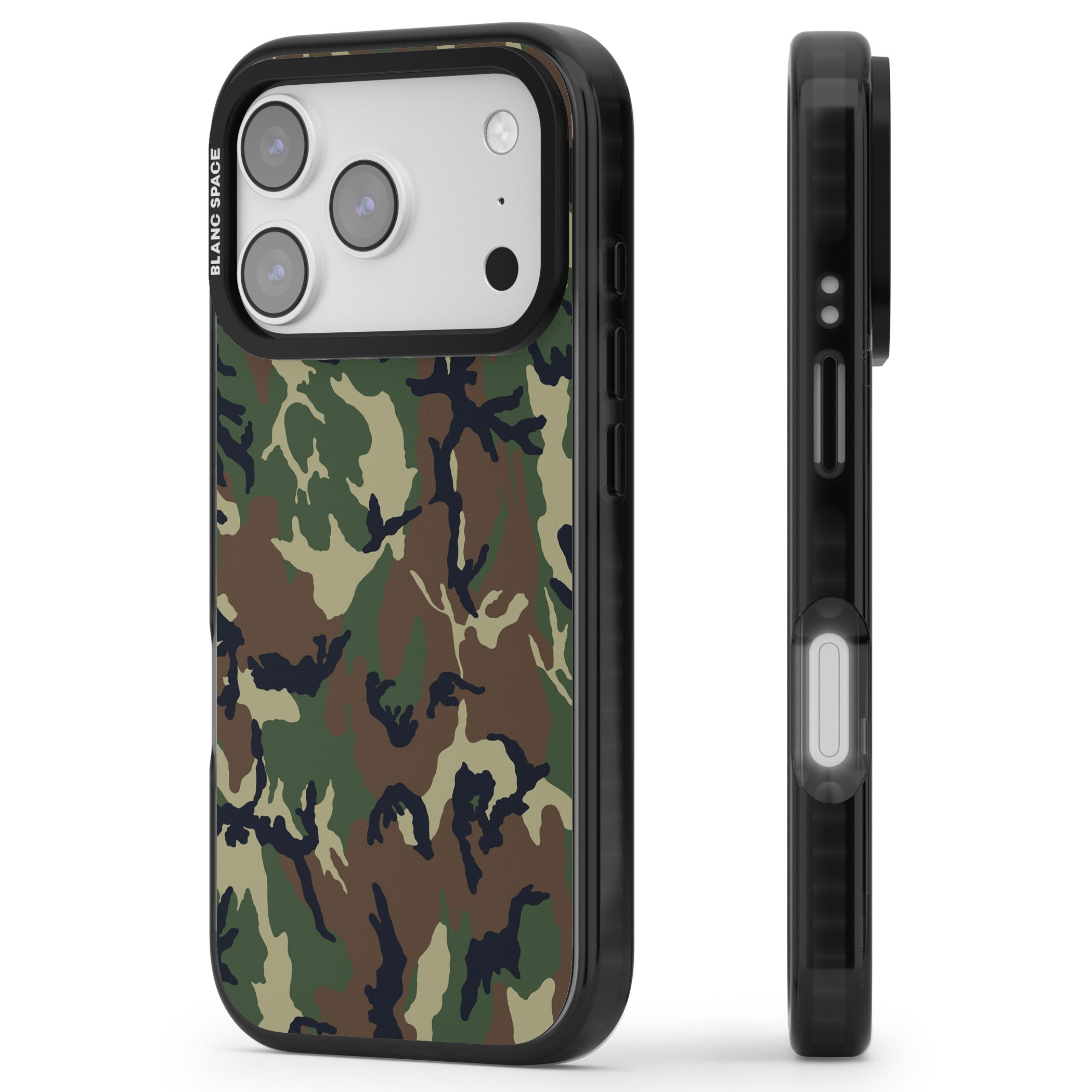 Forest Green Camo iPhone 17 Pro Impact Pro Black Phone Case Side Profile
